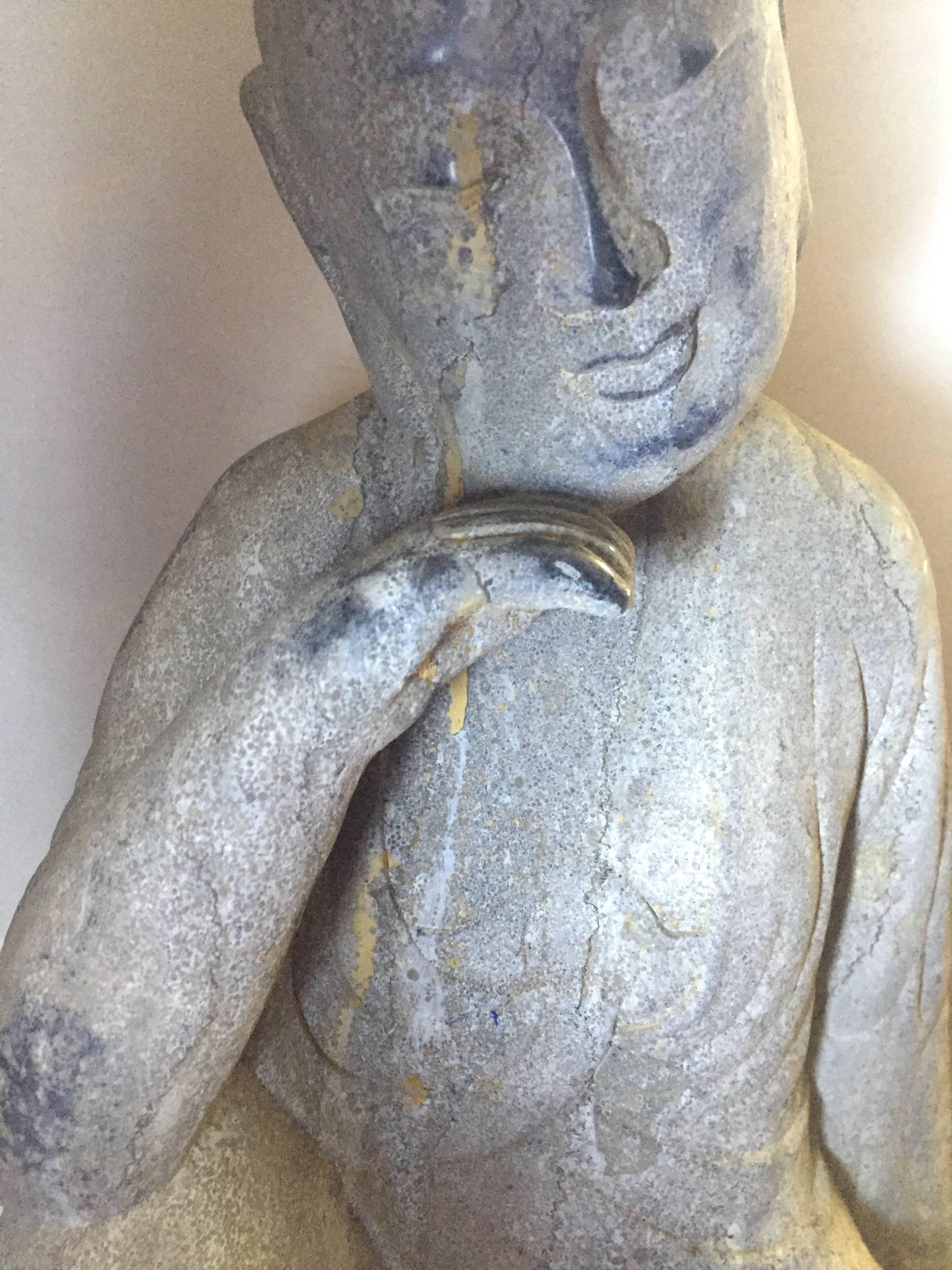 Antique Stone Buddha, Contemplative, 19th Century For Sale 3