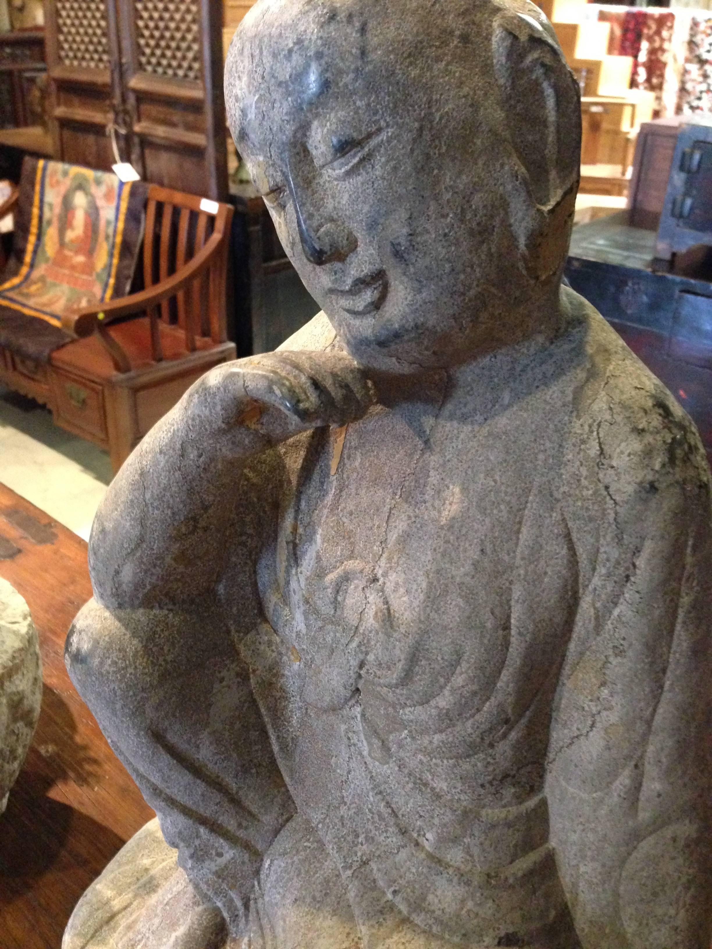 Antique Stone Buddha, Contemplative, 19th Century In Good Condition For Sale In SOMIS, CA