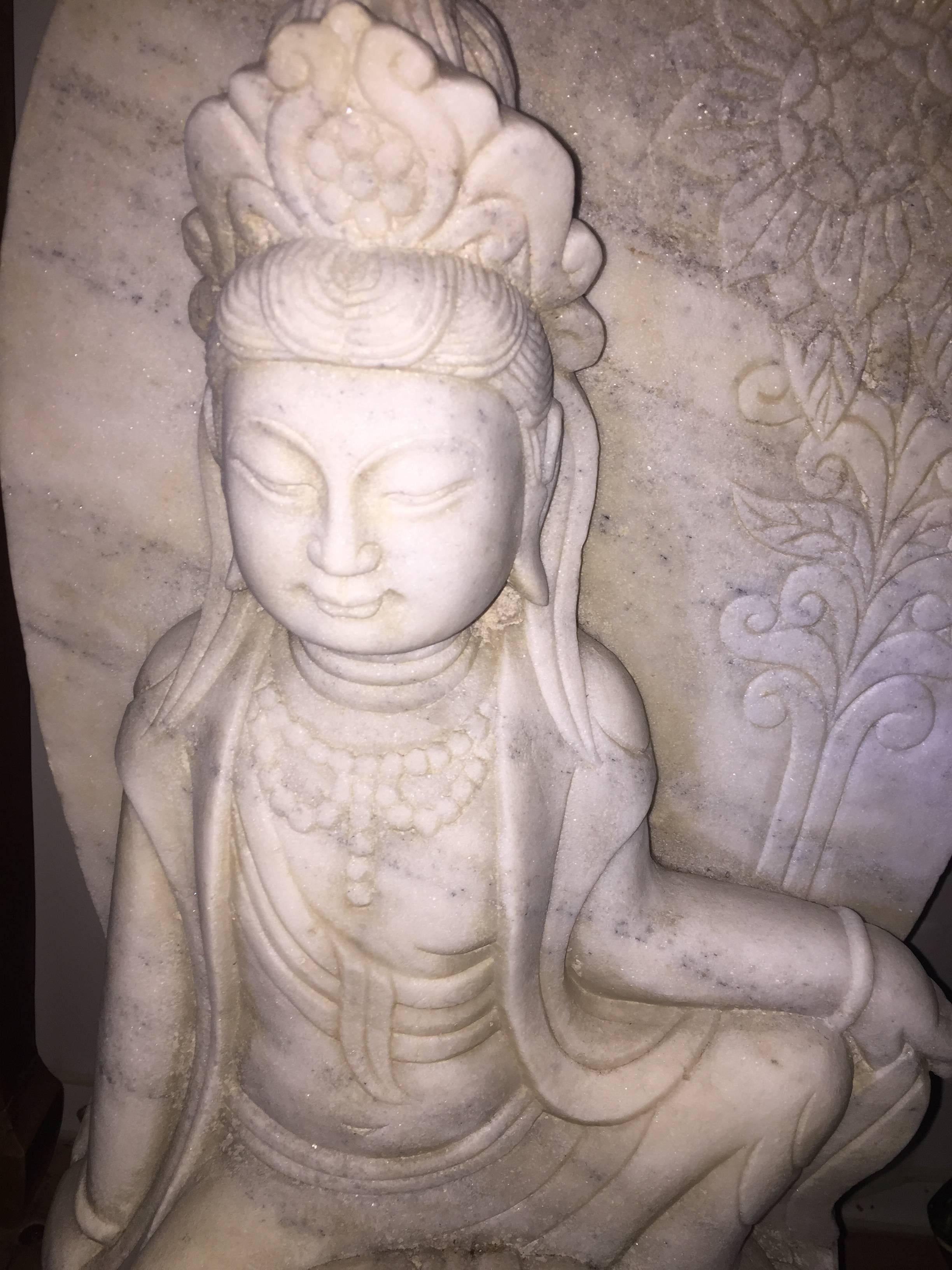 Kwan Yin Statue, White Marble Stone For Sale 2