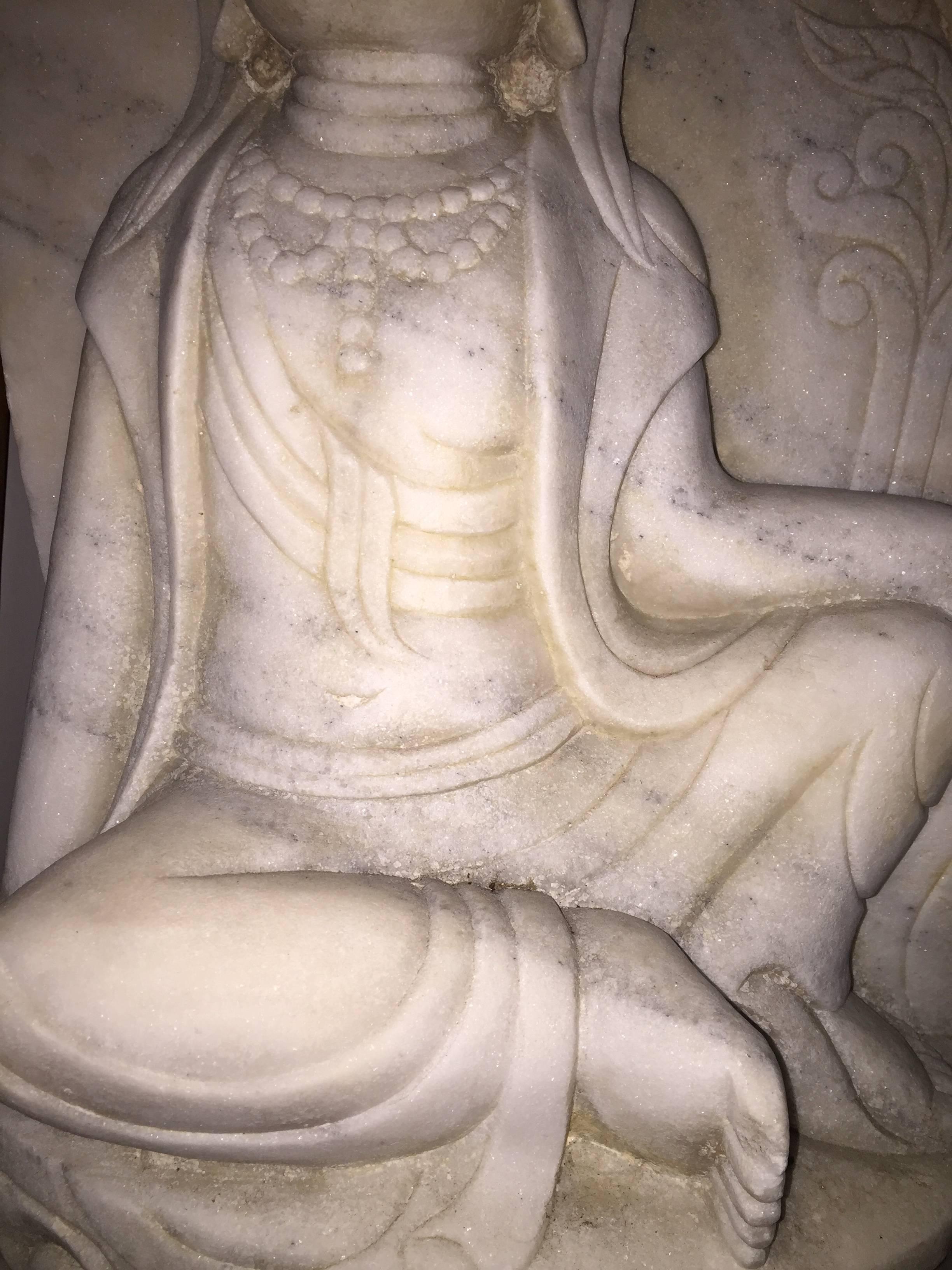 Kwan Yin Statue, White Marble Stone For Sale 4