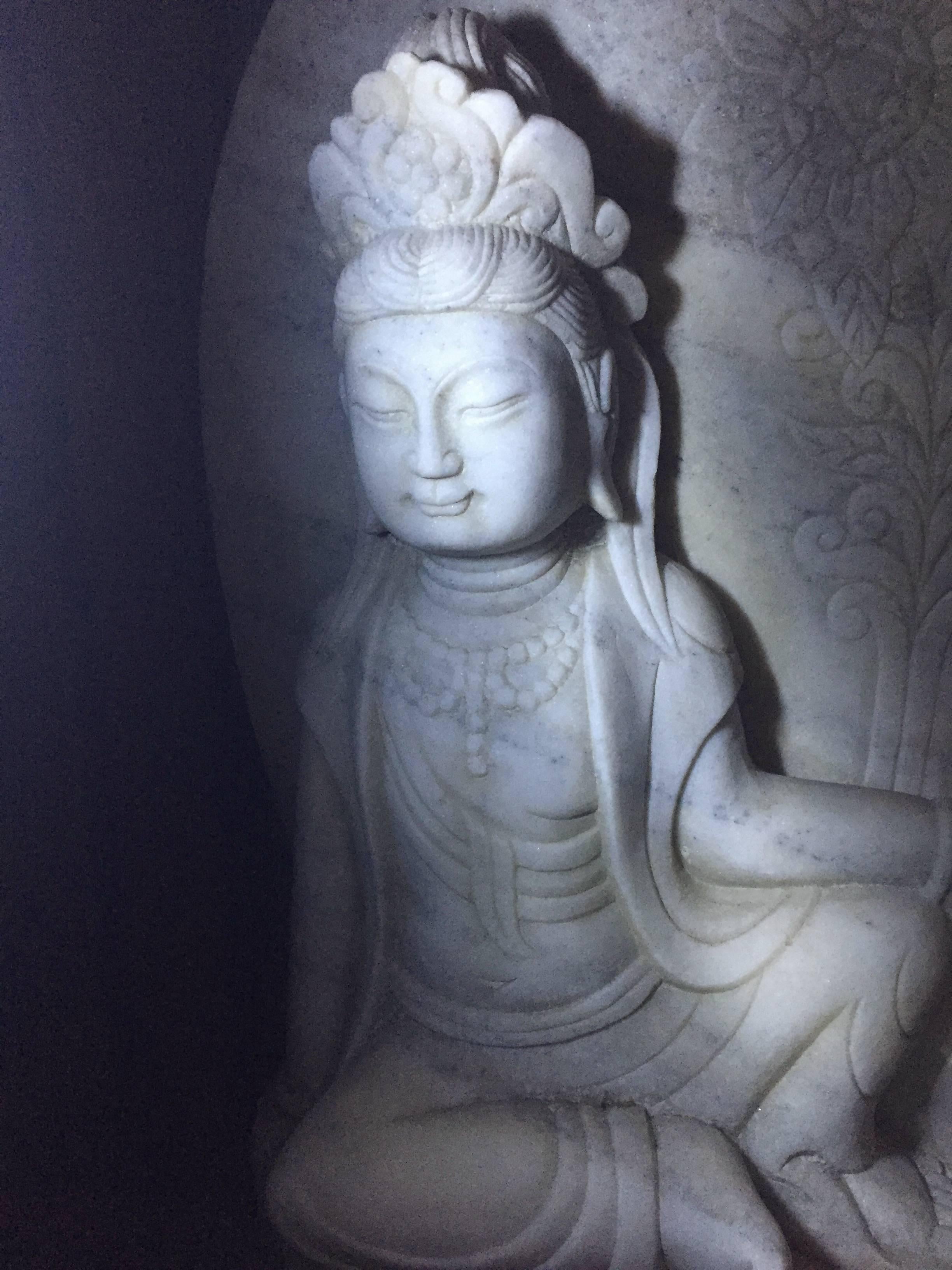 Kwan Yin Statue, White Marble Stone For Sale 1