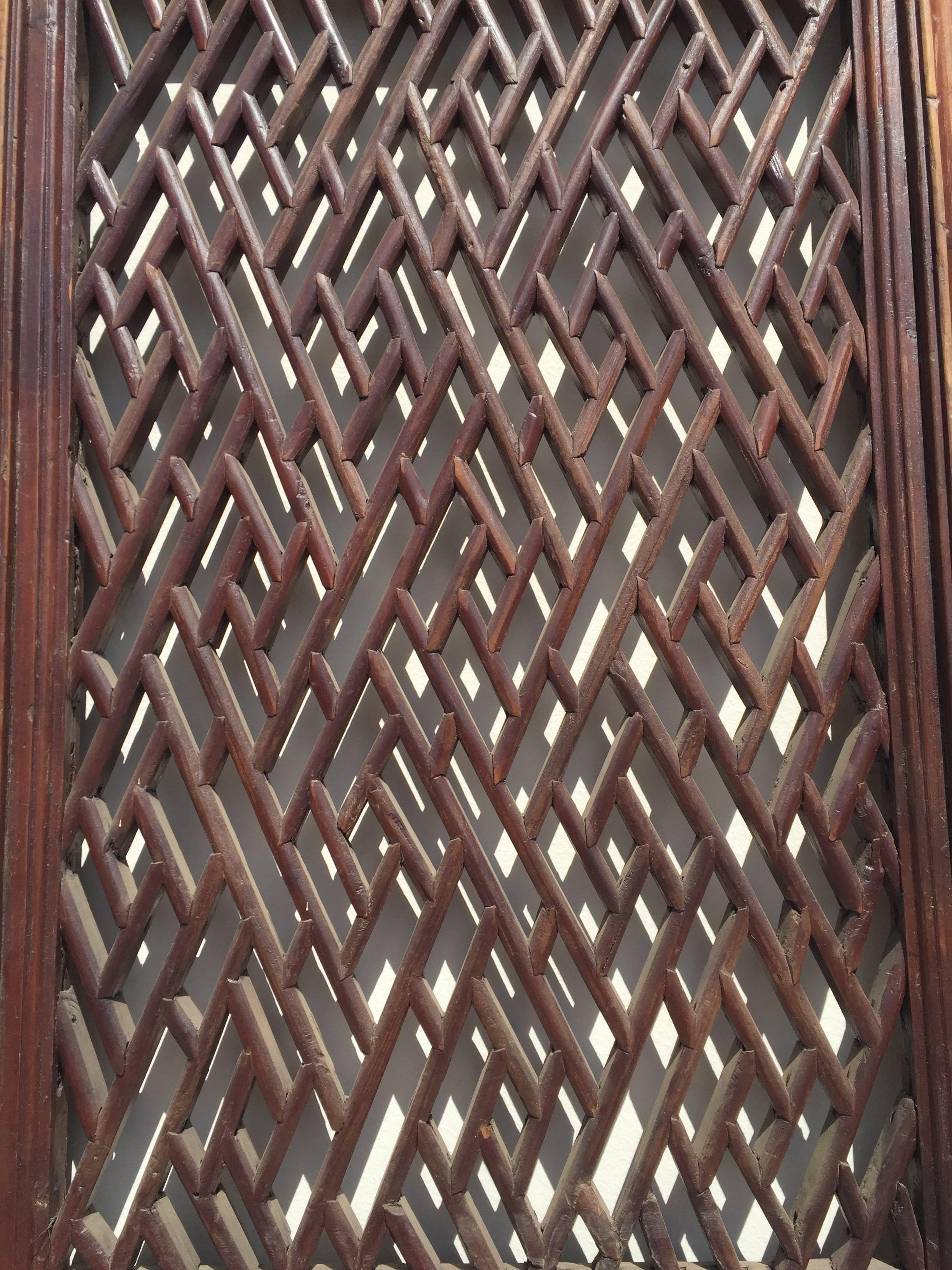 Wood Set of 6 Chinese Antique Lattice Screen Doors, 19th Century For Sale