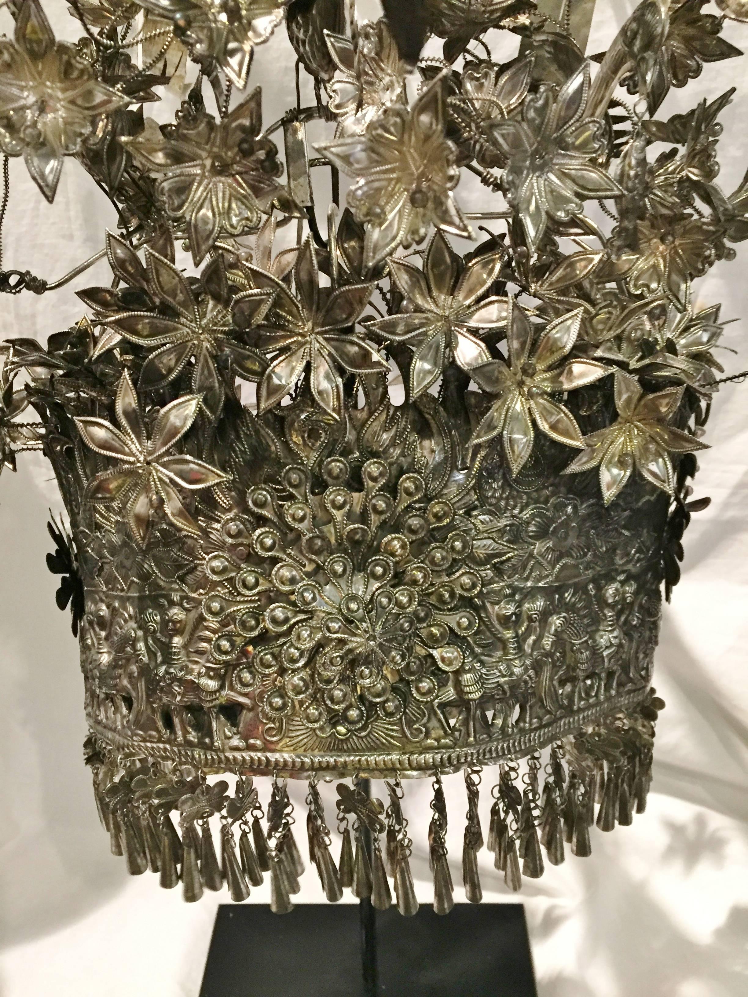 Chinese Miao Tribe Silver Bridal Crown For Sale