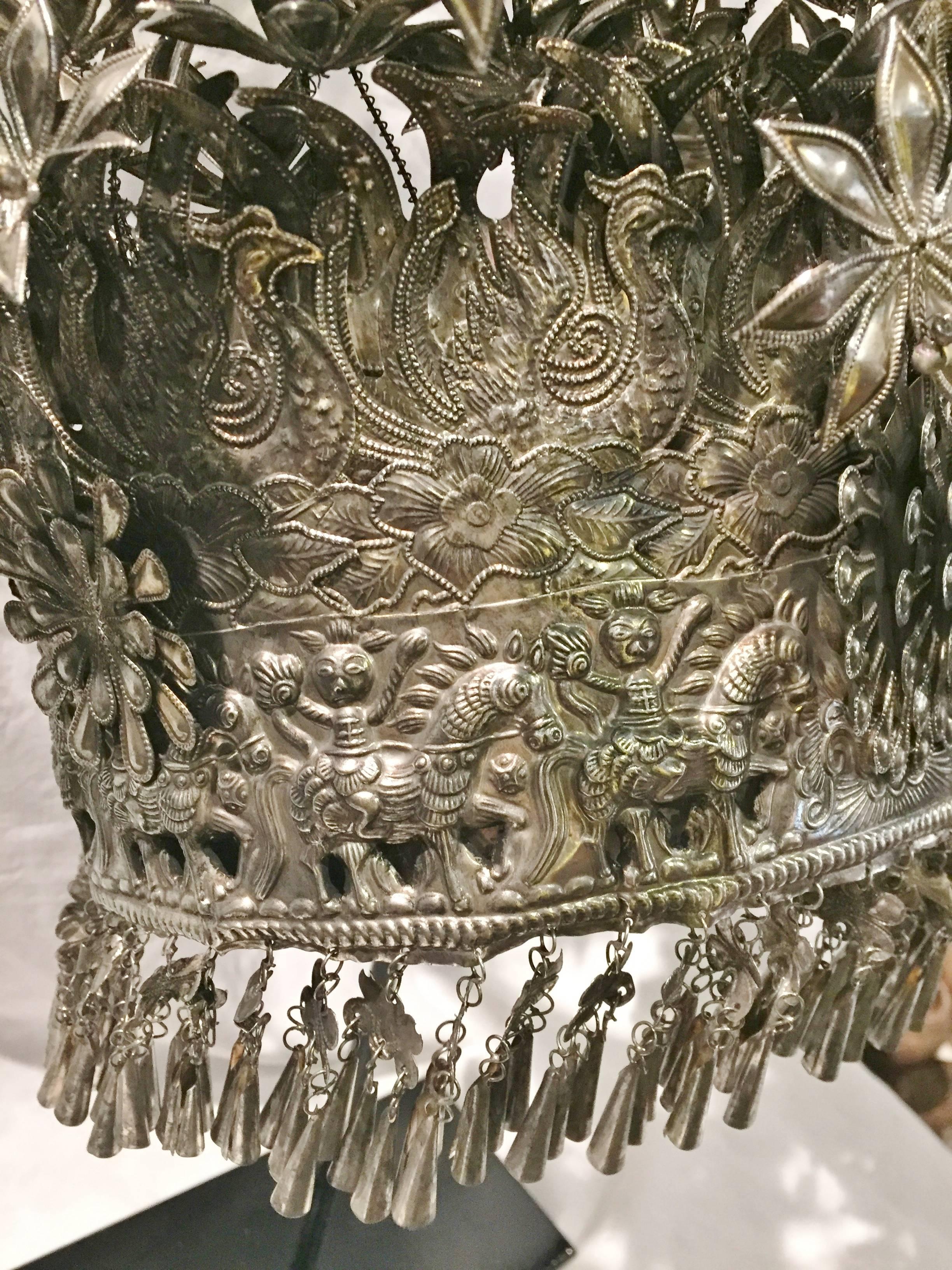 Silvered Miao Tribe Silver Bridal Crown For Sale