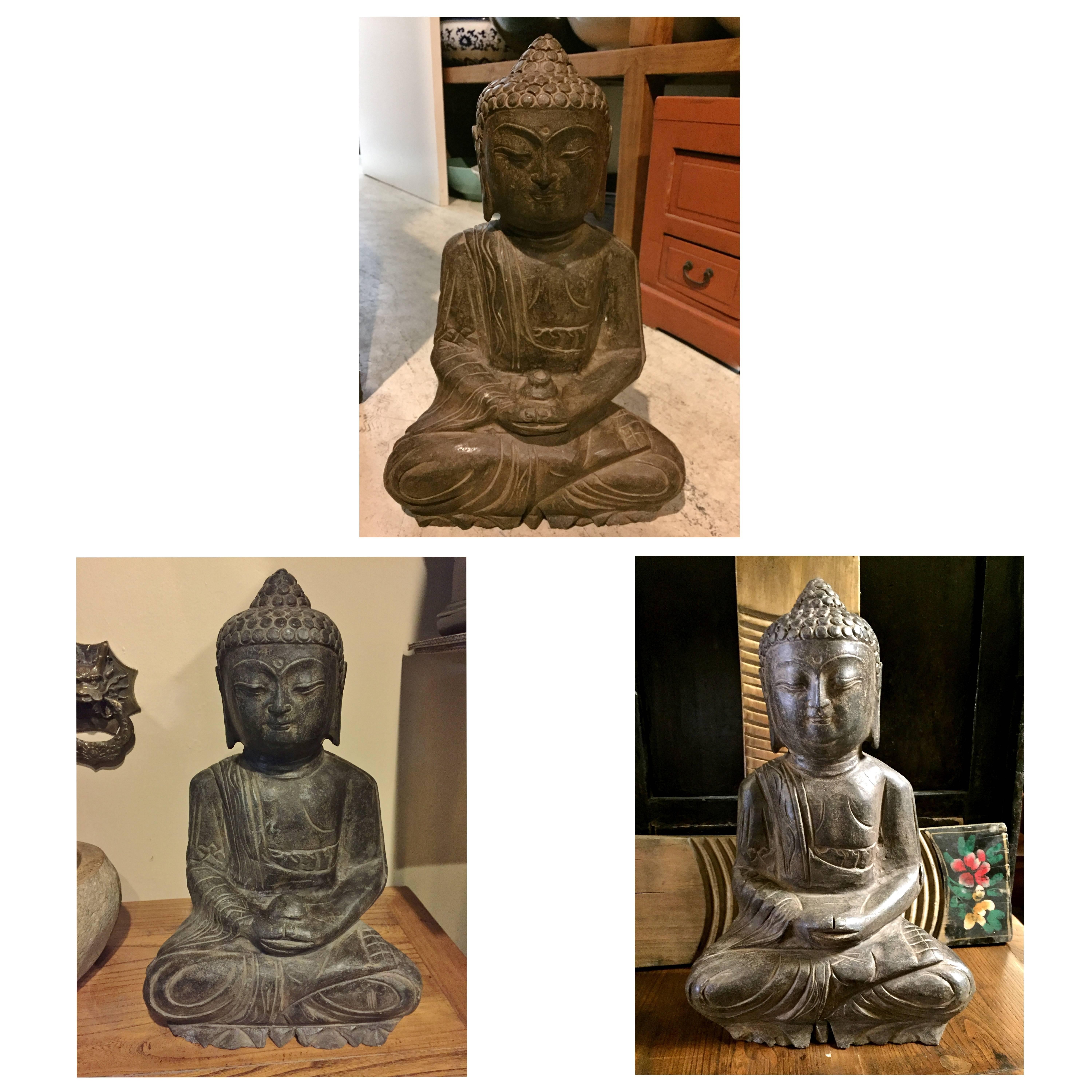 Set of Three Carved Stone Buddha Statues 4