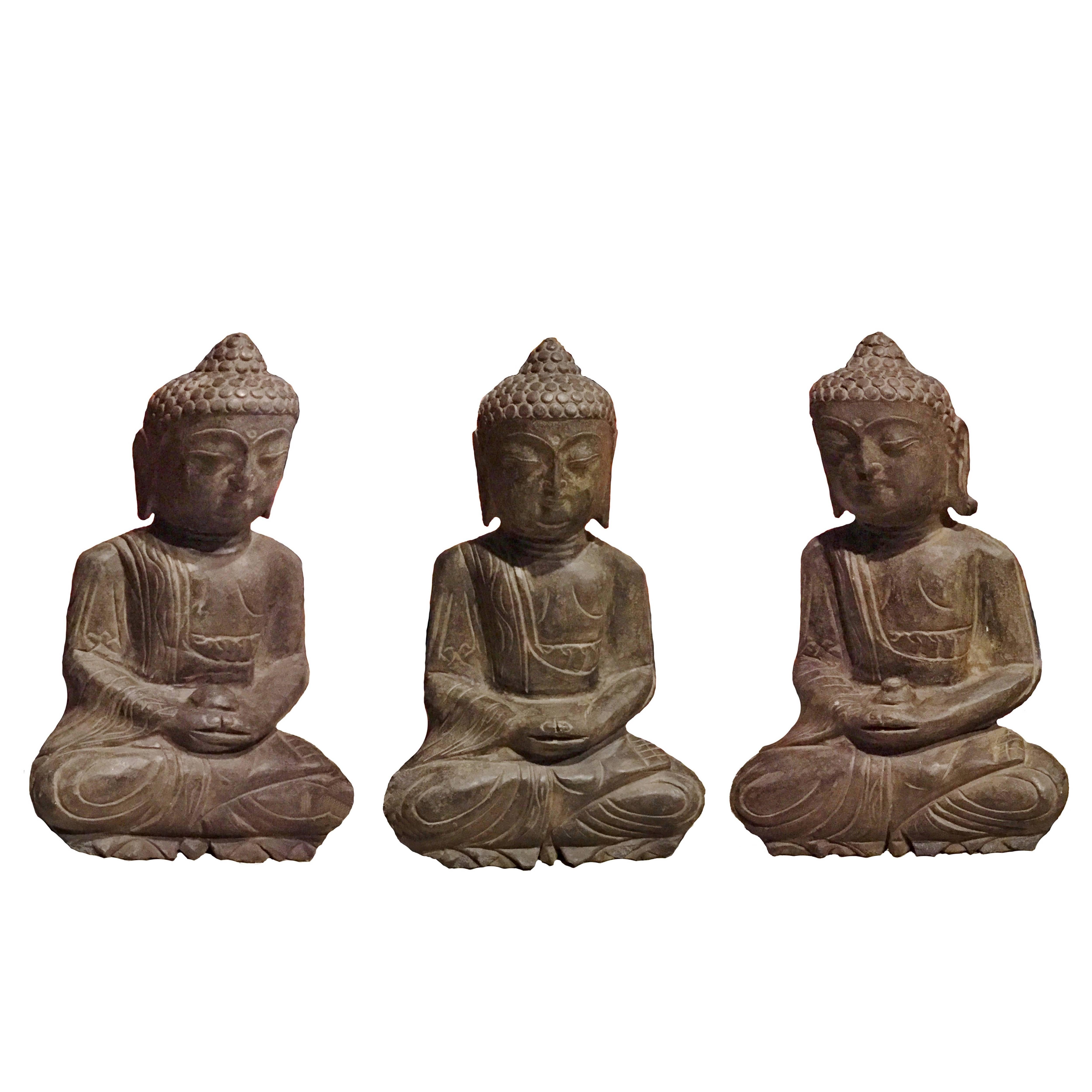 Set of Three Carved Stone Buddha Statues
