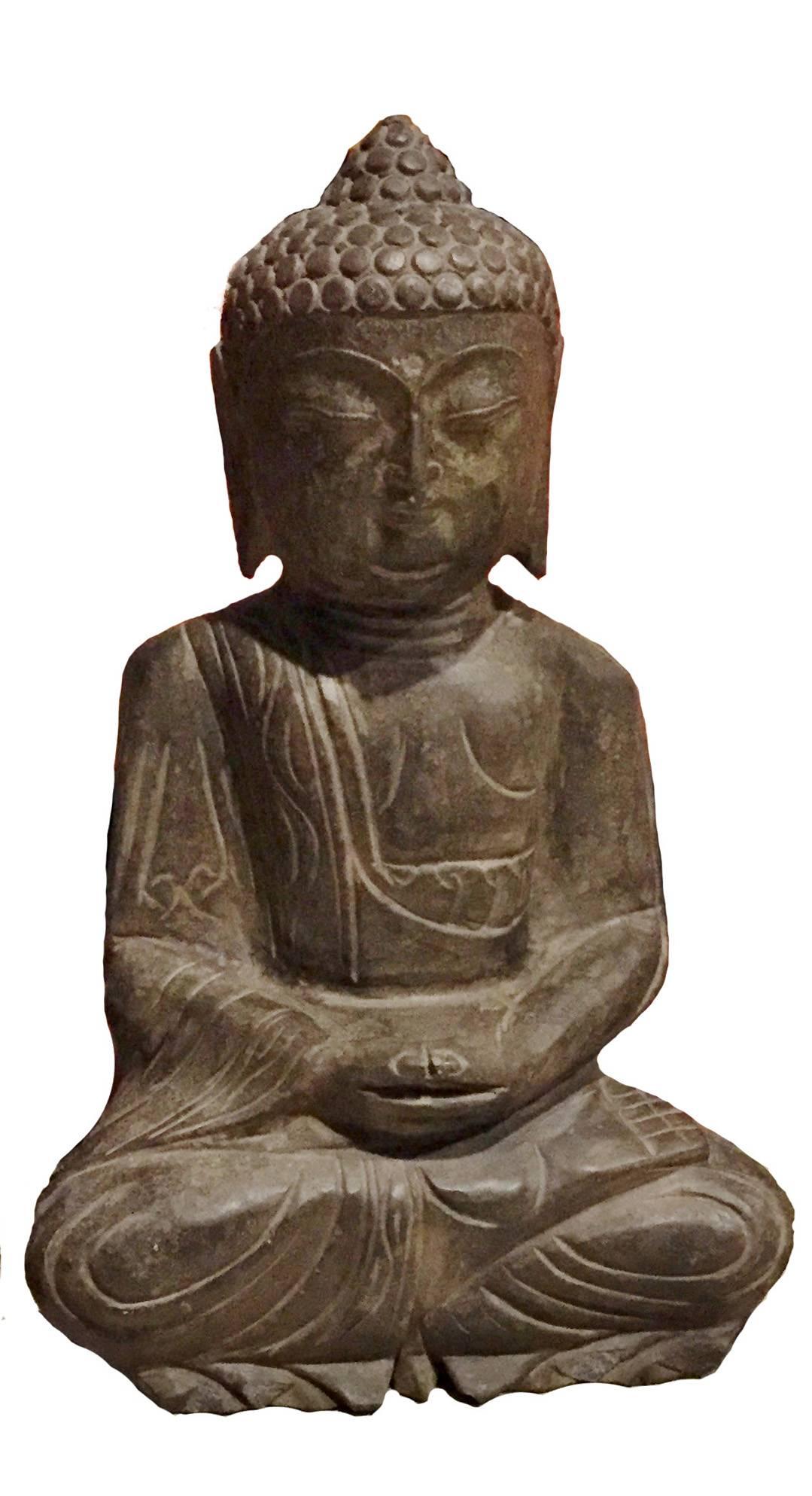 Chinese Set of Three Carved Stone Buddha Statues