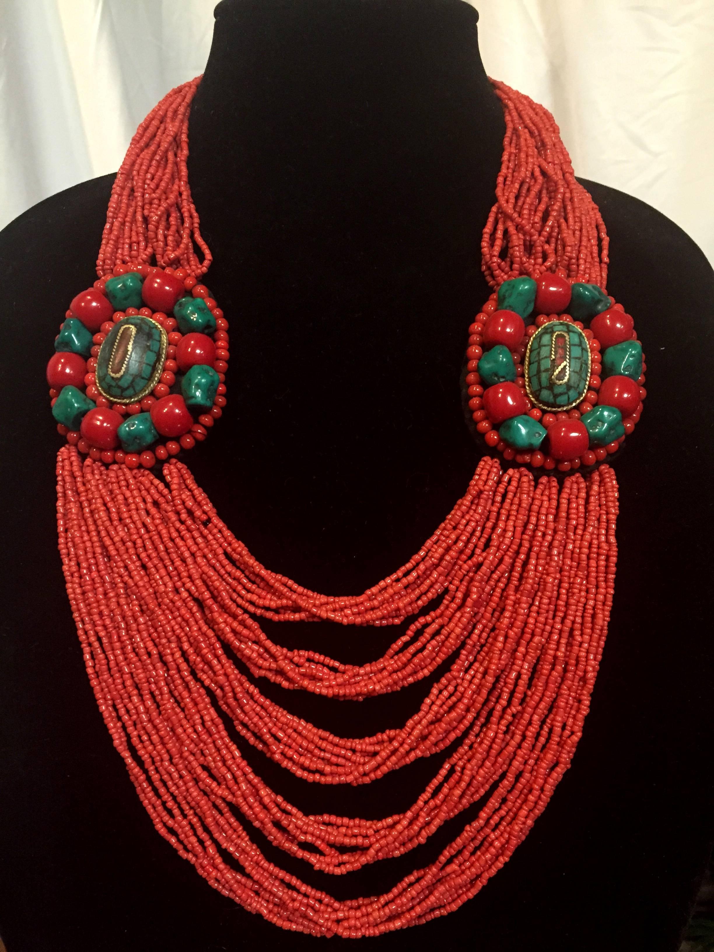 A collection of beautiful Tibetan necklaces. Materials include bone, glass, faux amber/turquoise/coral, silver metal and resin. Each piece is meticulously hand made by the Tibetan women at the foot of the Himalaya. This collection consists some one