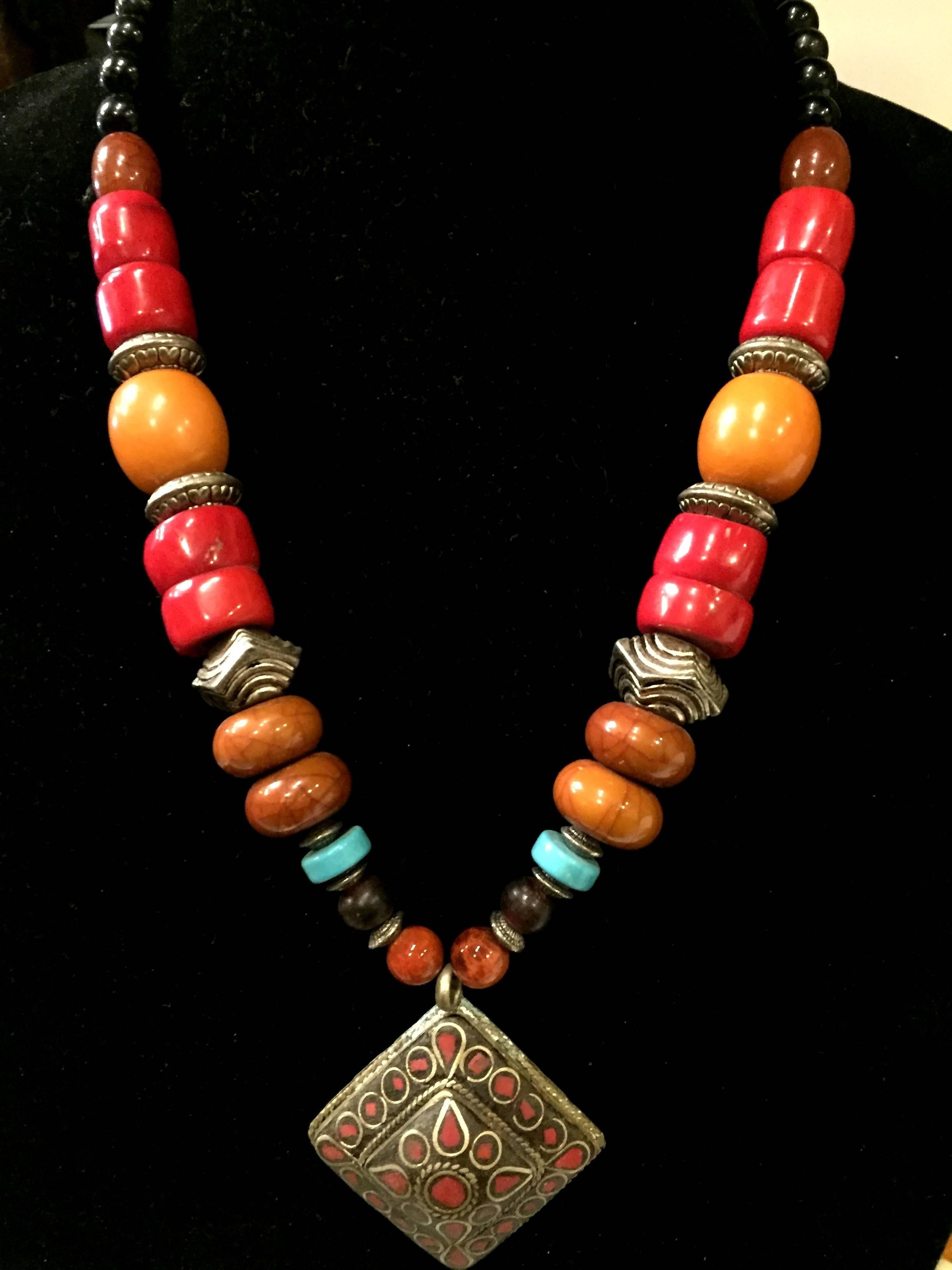 20th Century Lot of Ten Handmade Tibetan Necklaces