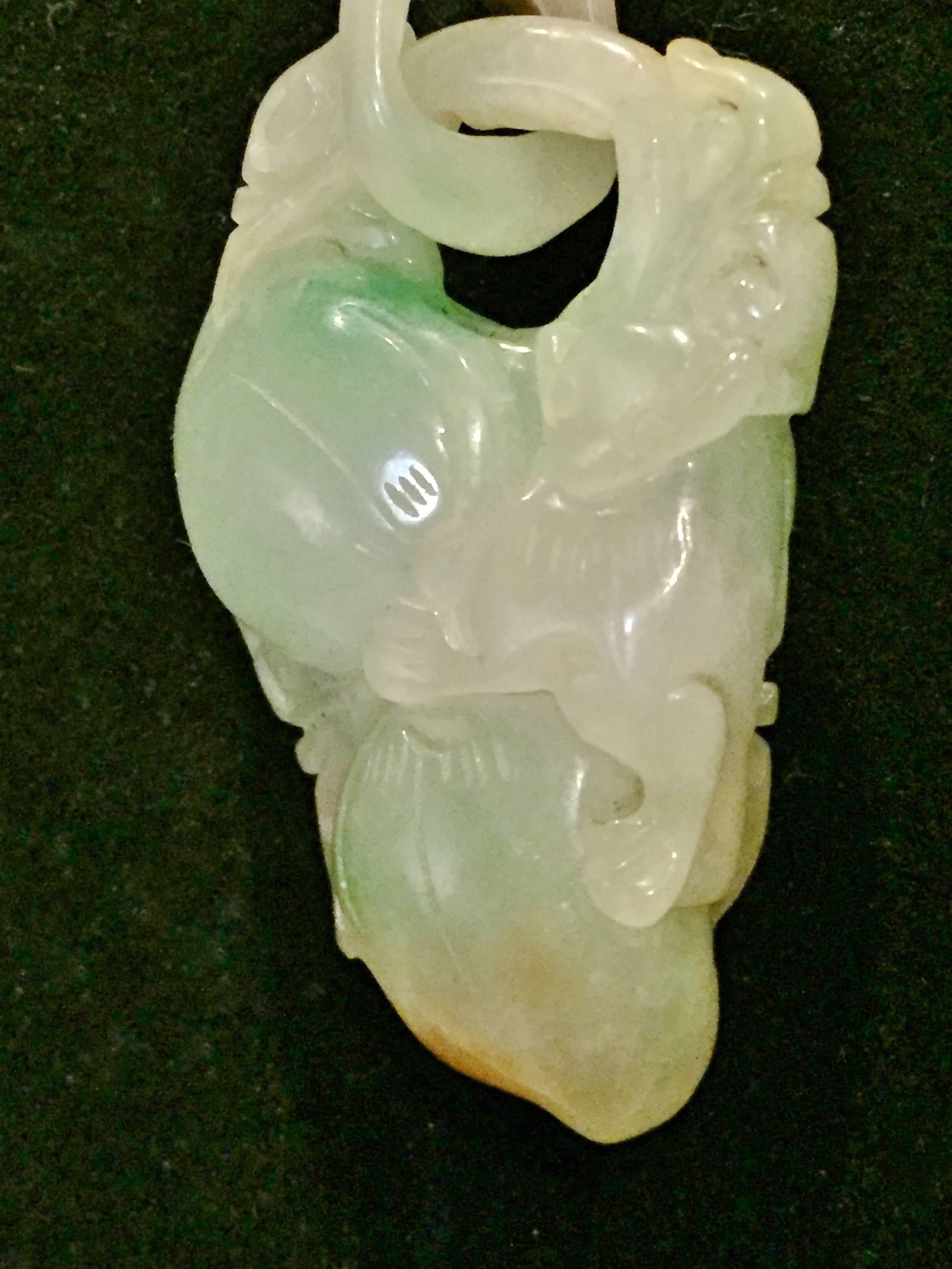 Hand-Carved Set of Two Antique Lavender, Green, White Jade Pendants