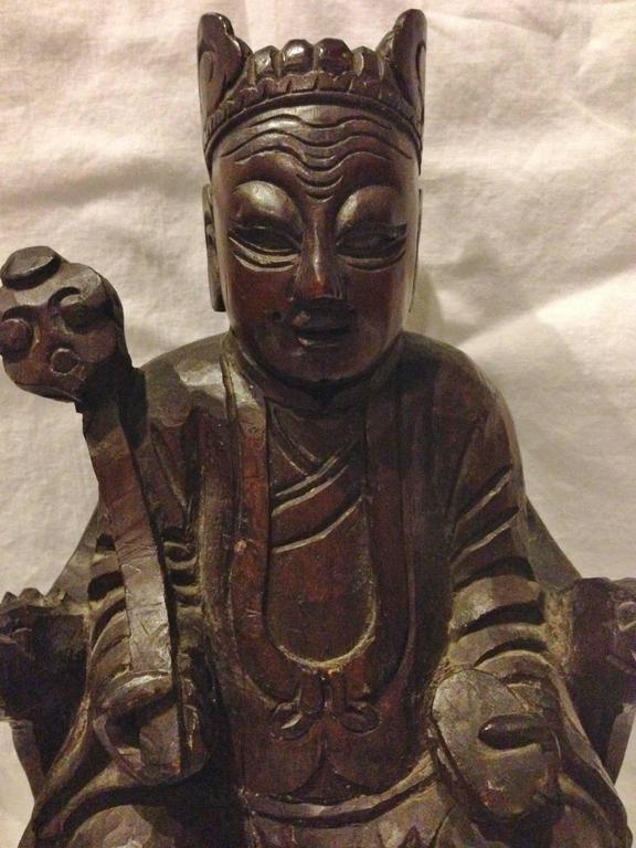 Antique Chinese Wooden Statue of God of Good Fortune For Sale at 1stDibs