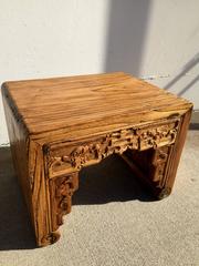 Set of Two Natural Solid Wood Stool and Bench