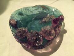 Violet Fluorite Gem Stone Crystal Dish on Ebony Stand