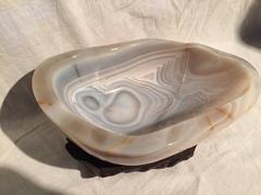 Large Natural Agate Bowl on Solid Ebony Stand