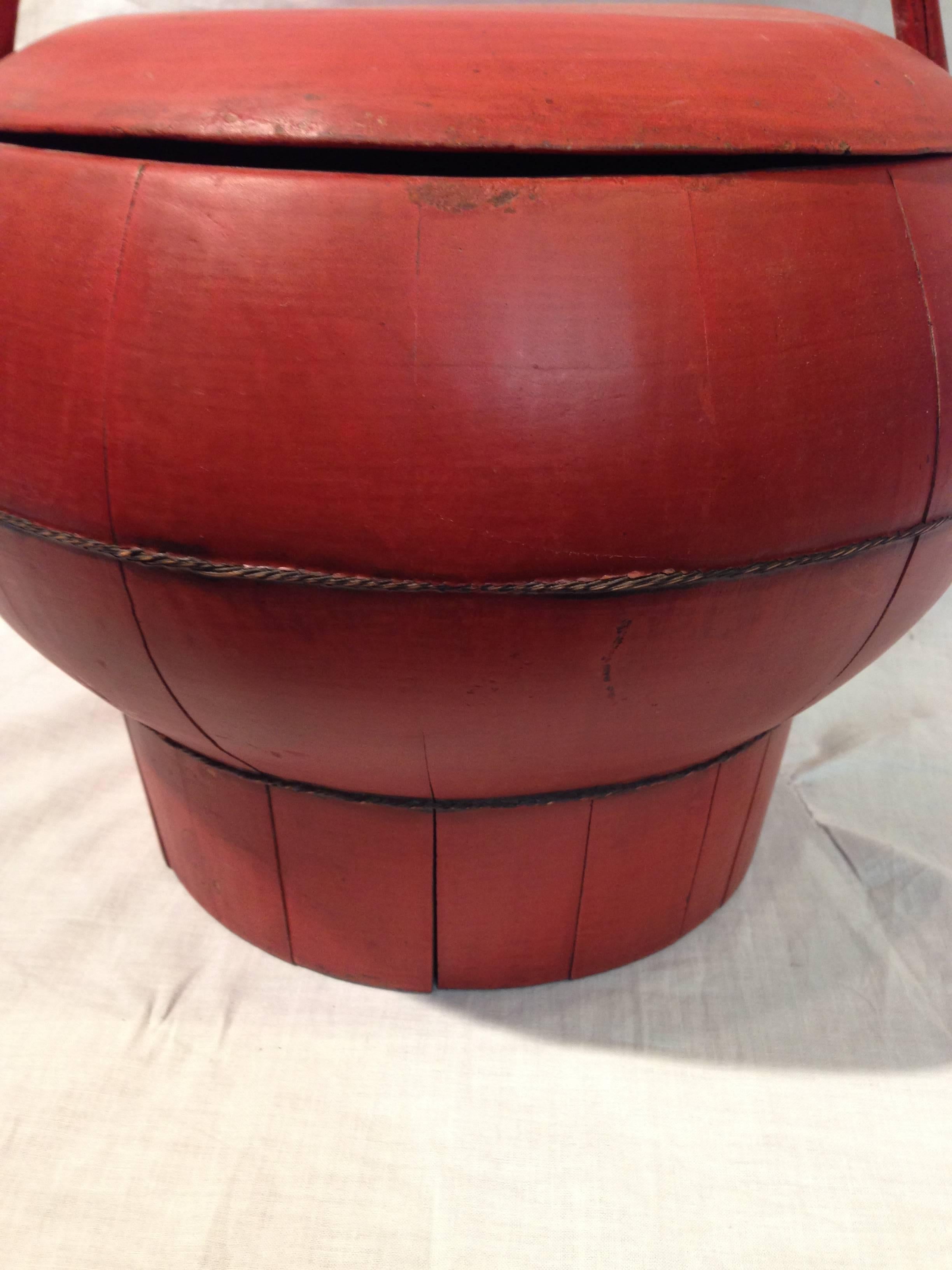 Wood Chinese Antique Red Wedding Basket For Sale