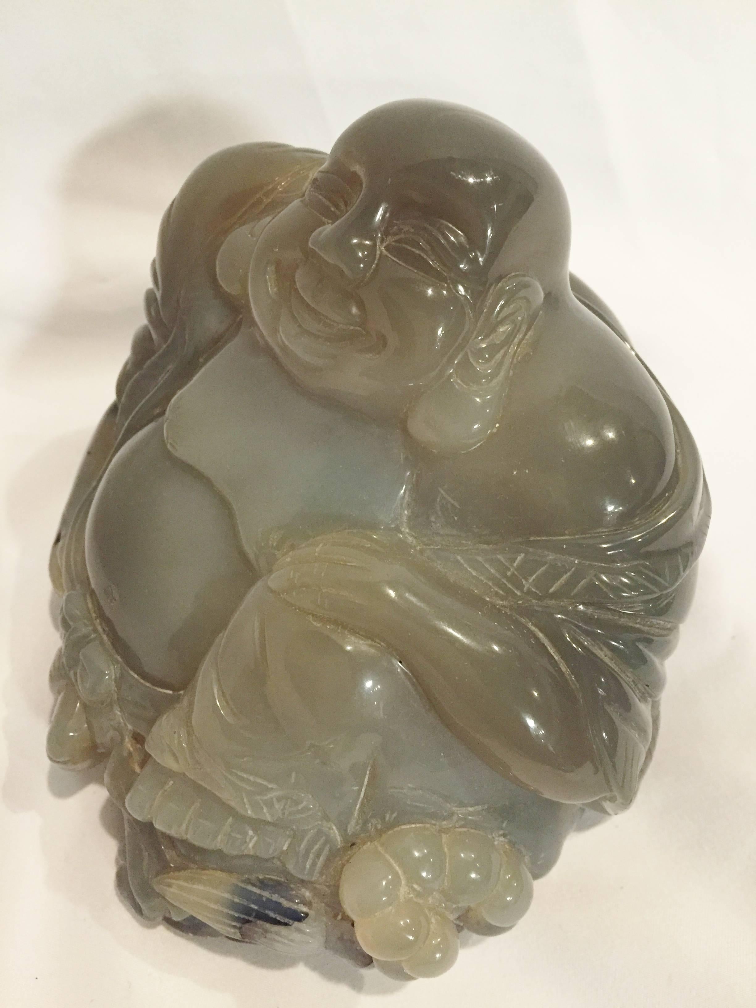 Large Agate Gem Stone Sculpture Happy Buddha  In Excellent Condition For Sale In SOMIS, CA