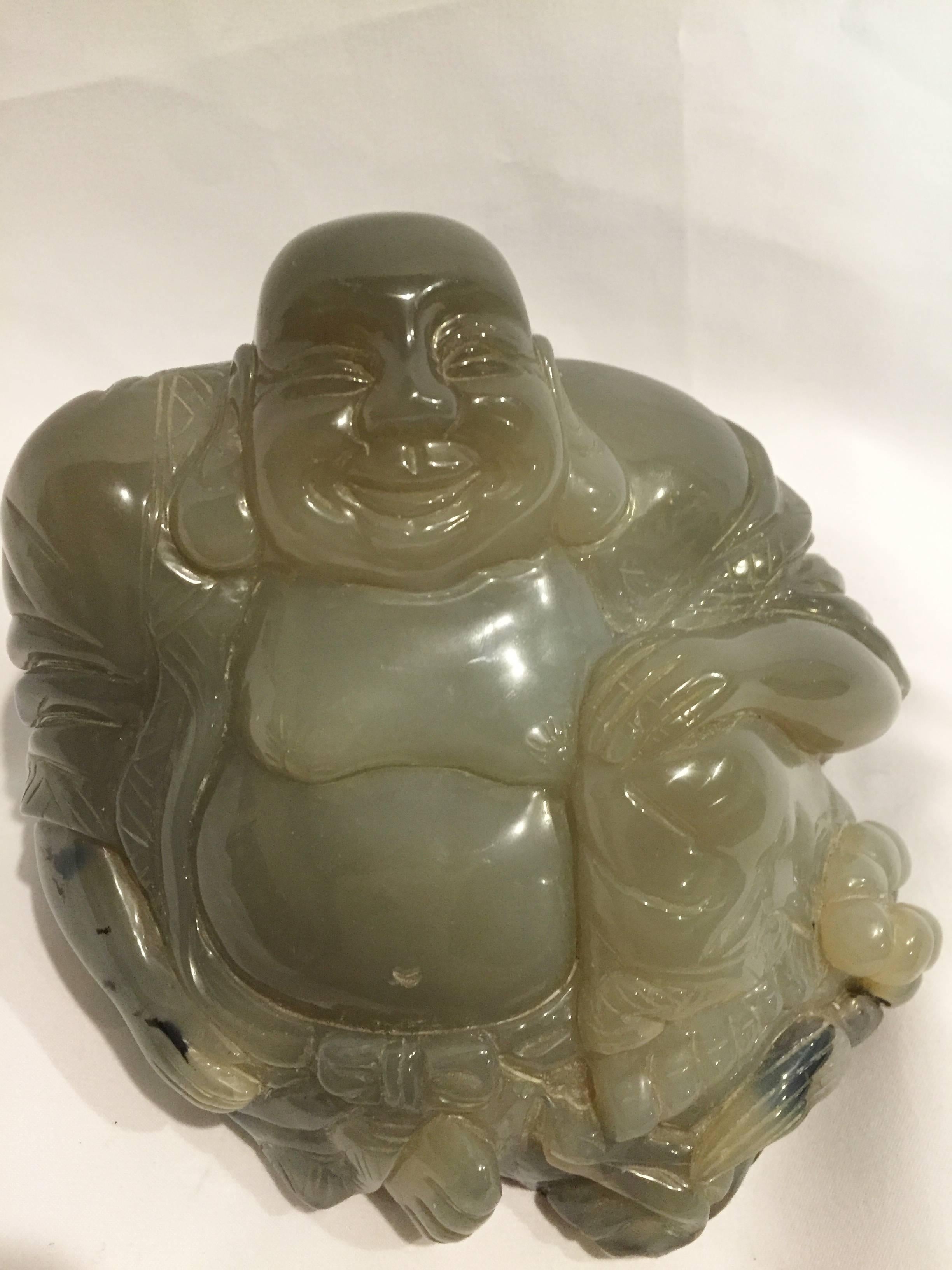 20th Century Large Agate Gem Stone Sculpture Happy Buddha  For Sale