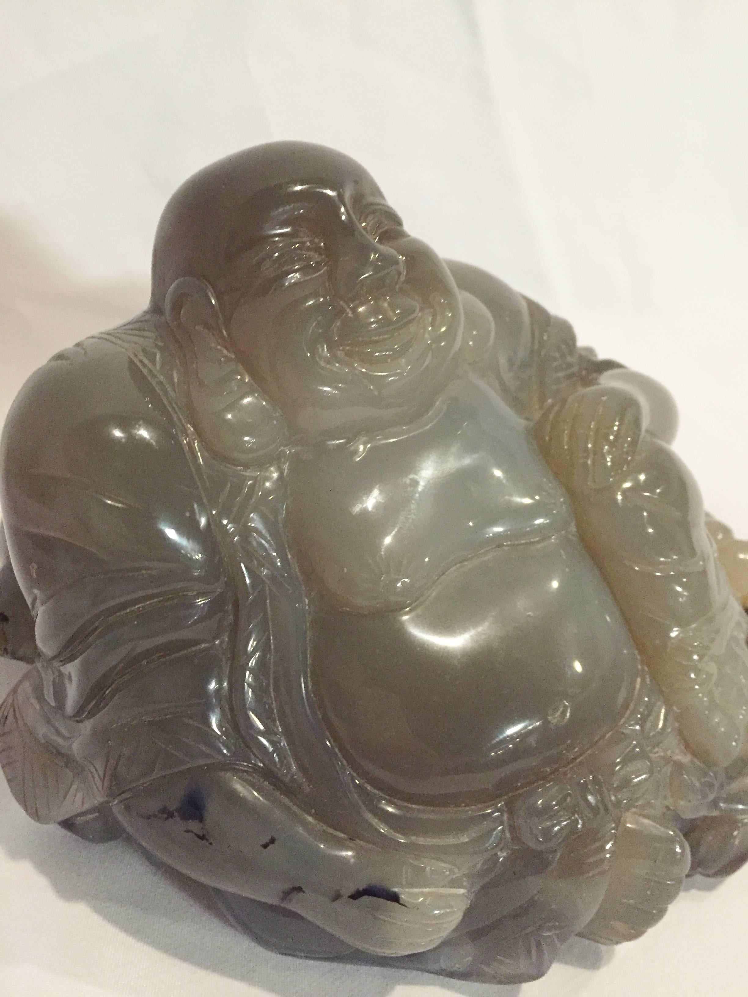 Chinese Large Agate Gem Stone Sculpture Happy Buddha  For Sale