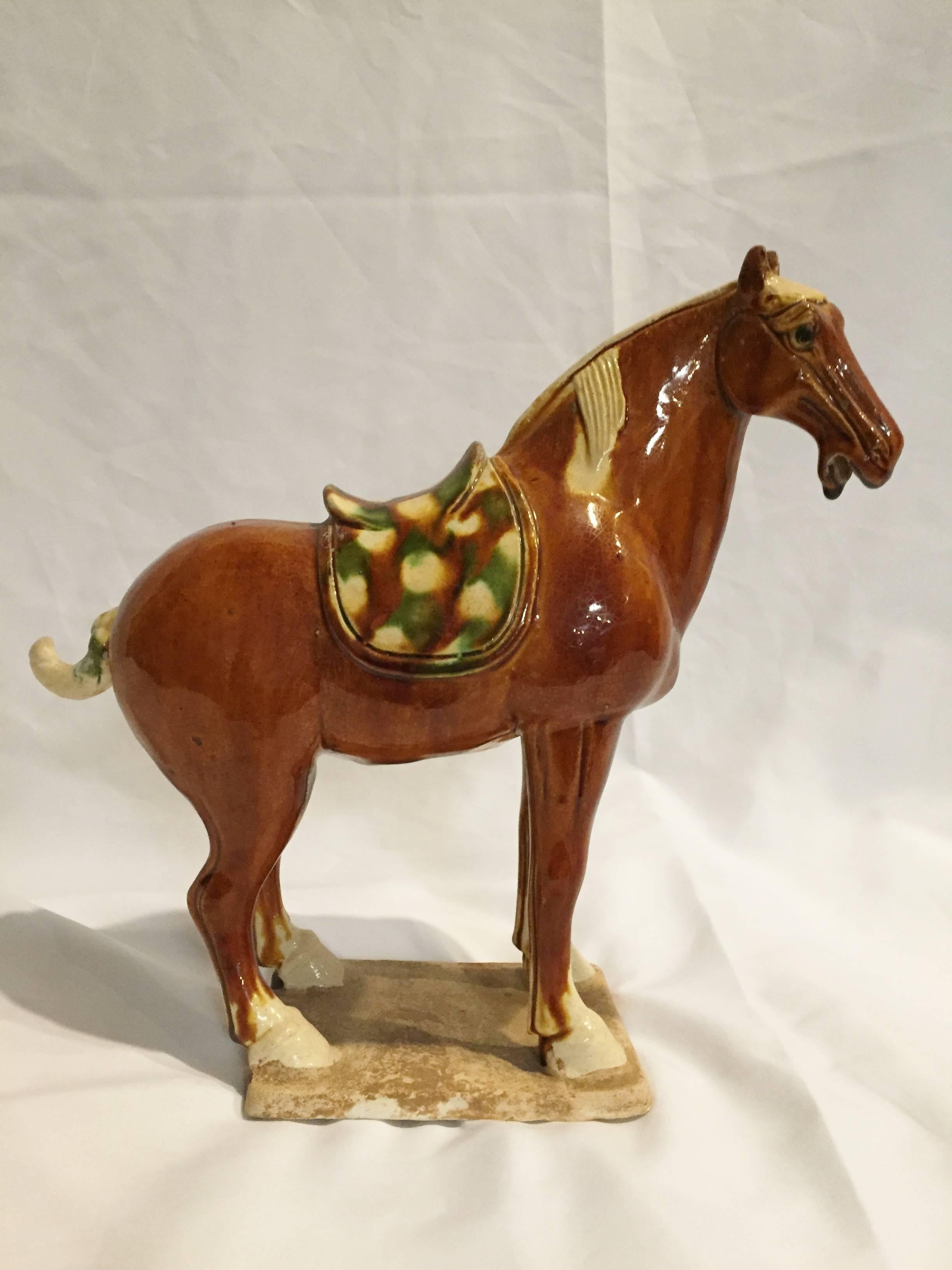 Pair of Chinese Tang San Cai Terracotta Horses For Sale 1