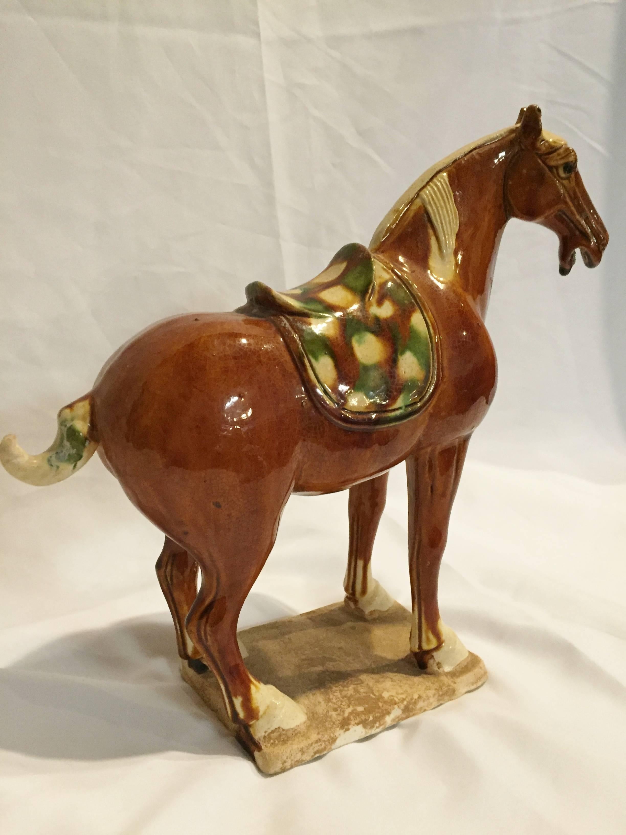 Pair of Chinese Tang San Cai Terracotta Horses In Excellent Condition For Sale In SOMIS, CA