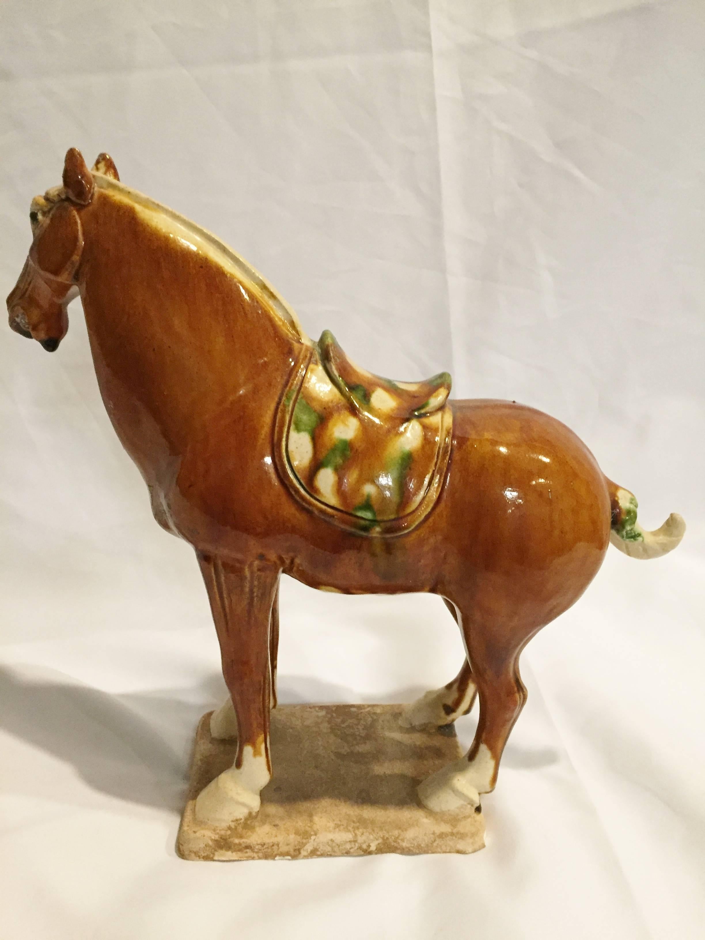20th Century Pair of Chinese Tang San Cai Terracotta Horses For Sale