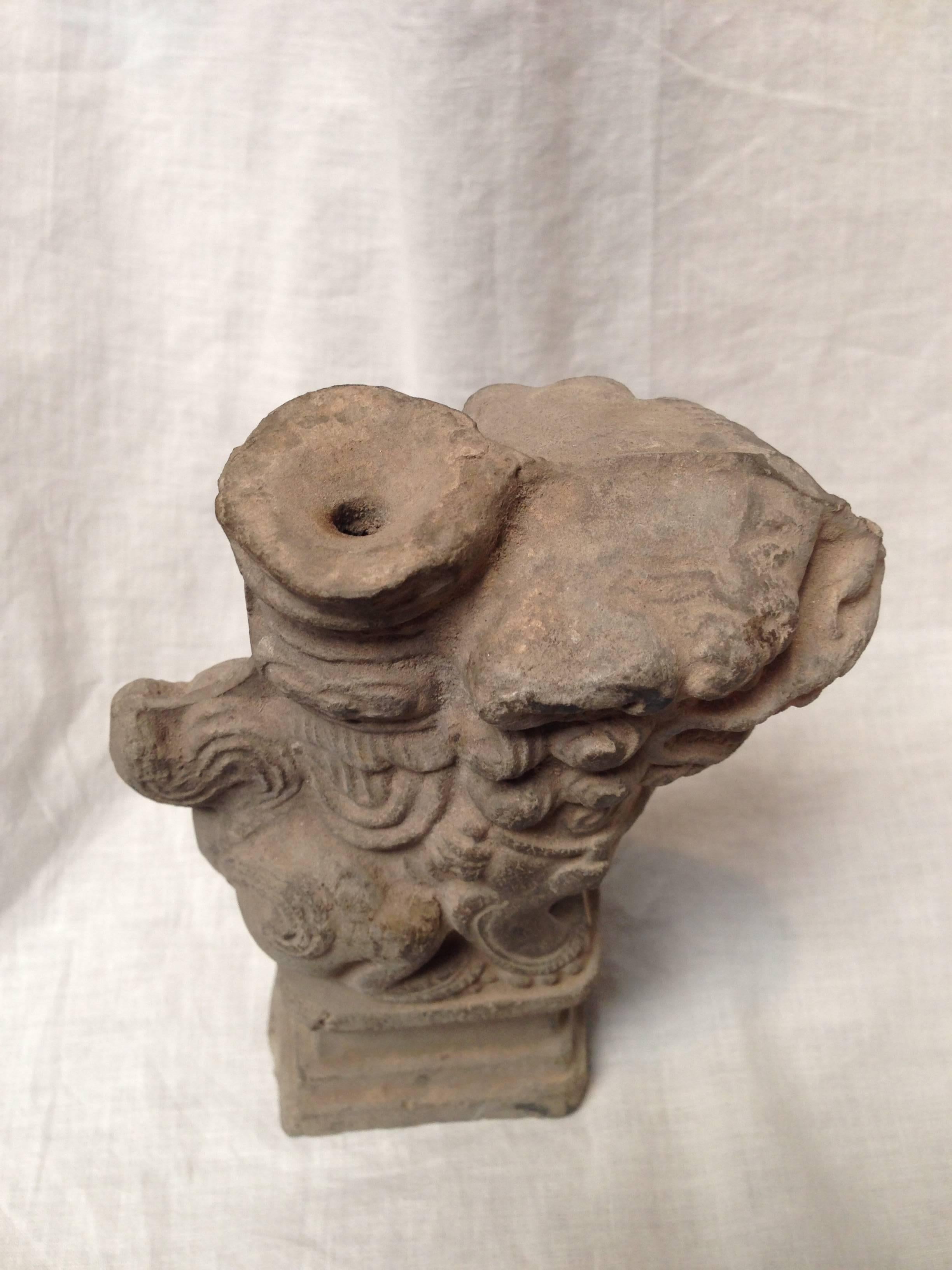 Brick Foo Dog Candleholder, 18th Century In Excellent Condition For Sale In SOMIS, CA