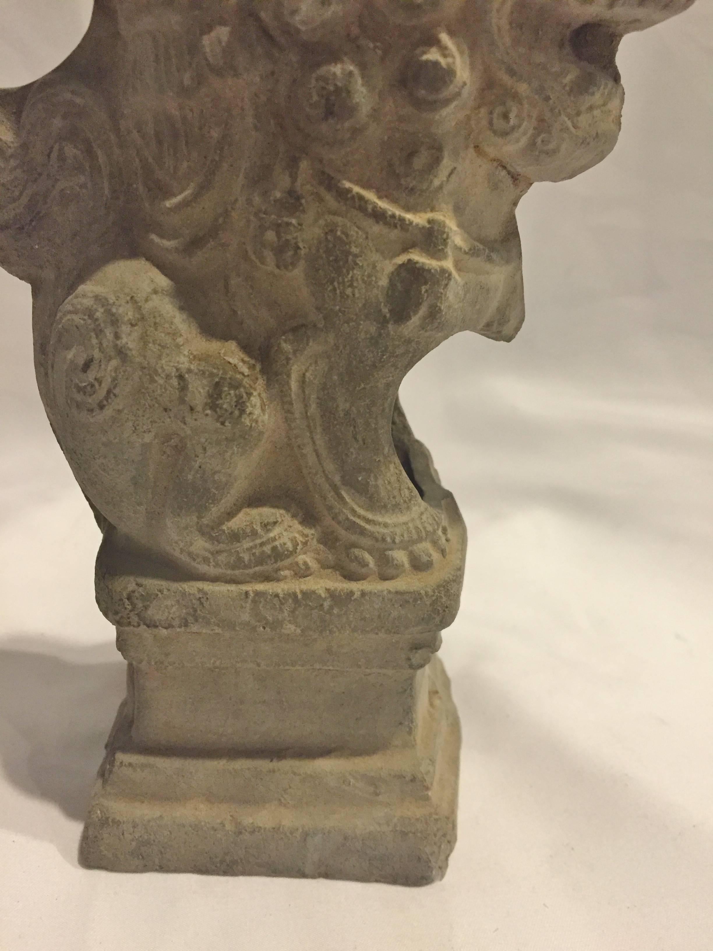 Chinese Brick Foo Dog Candleholder, 18th Century For Sale