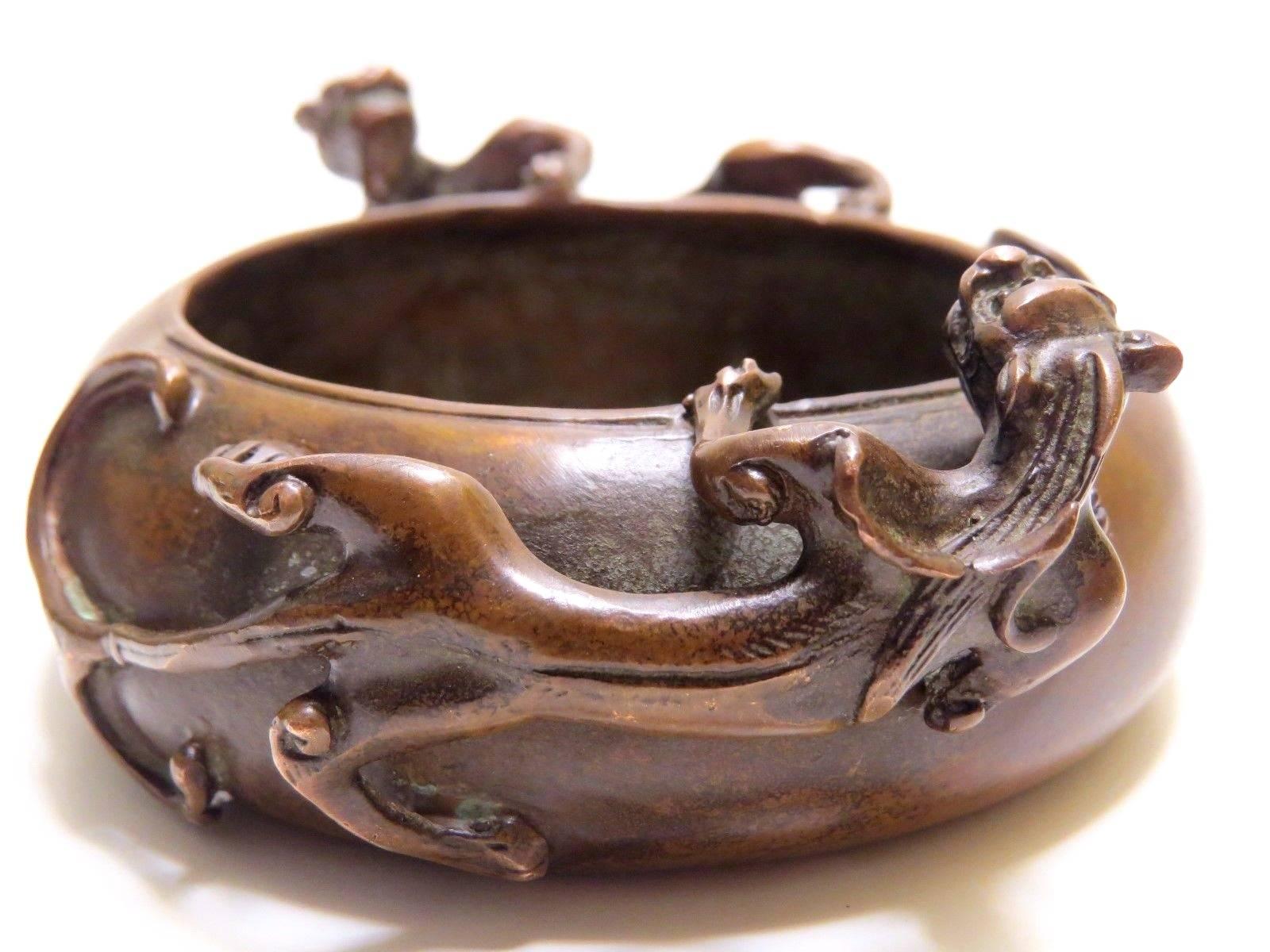 Bronze Incense Burner or Washer, Qing Dynasty, Signed In Excellent Condition For Sale In SOMIS, CA