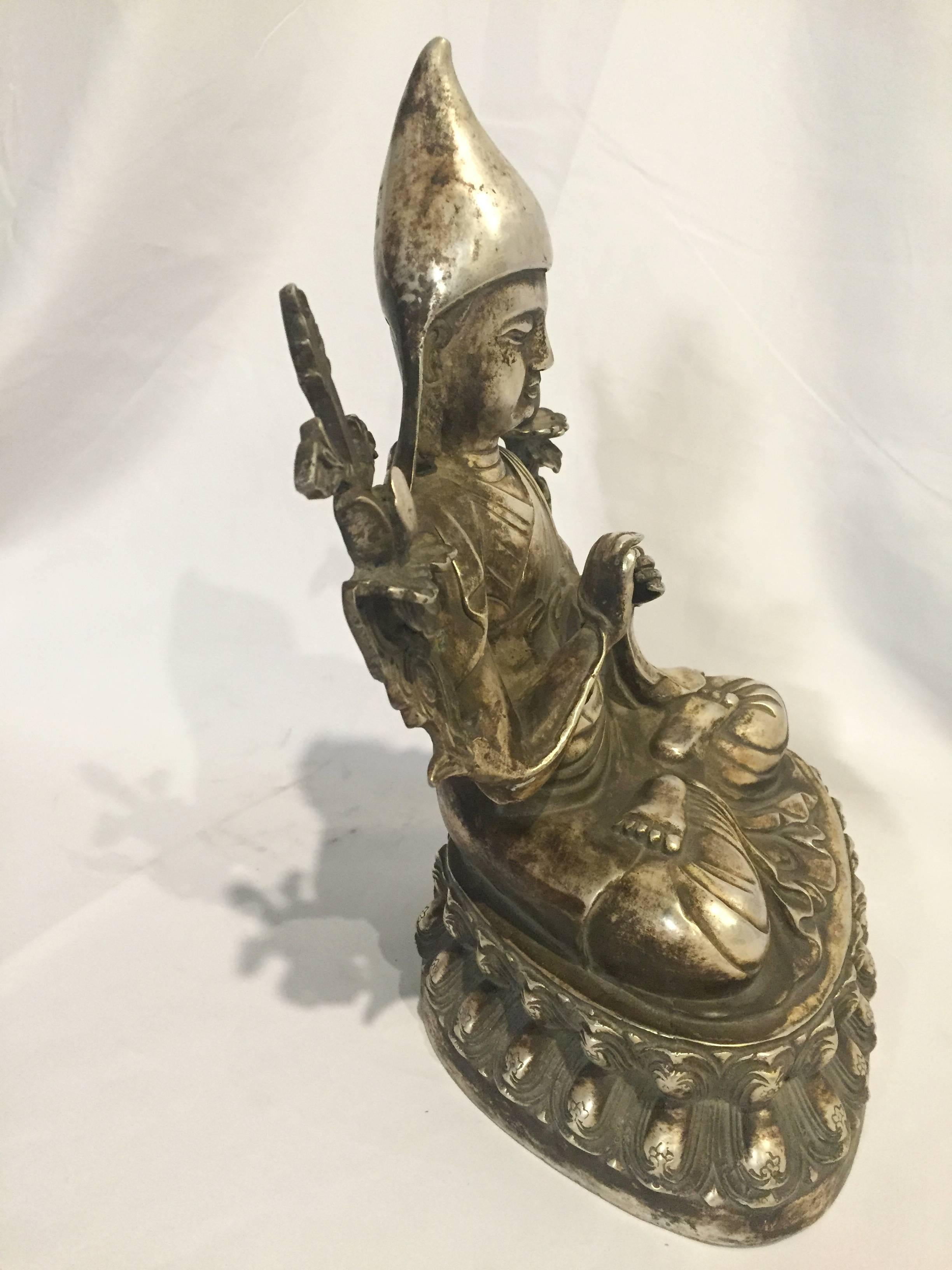 Silver Bronze Tibetan Teacher, God of Wisdom, Large For Sale 4
