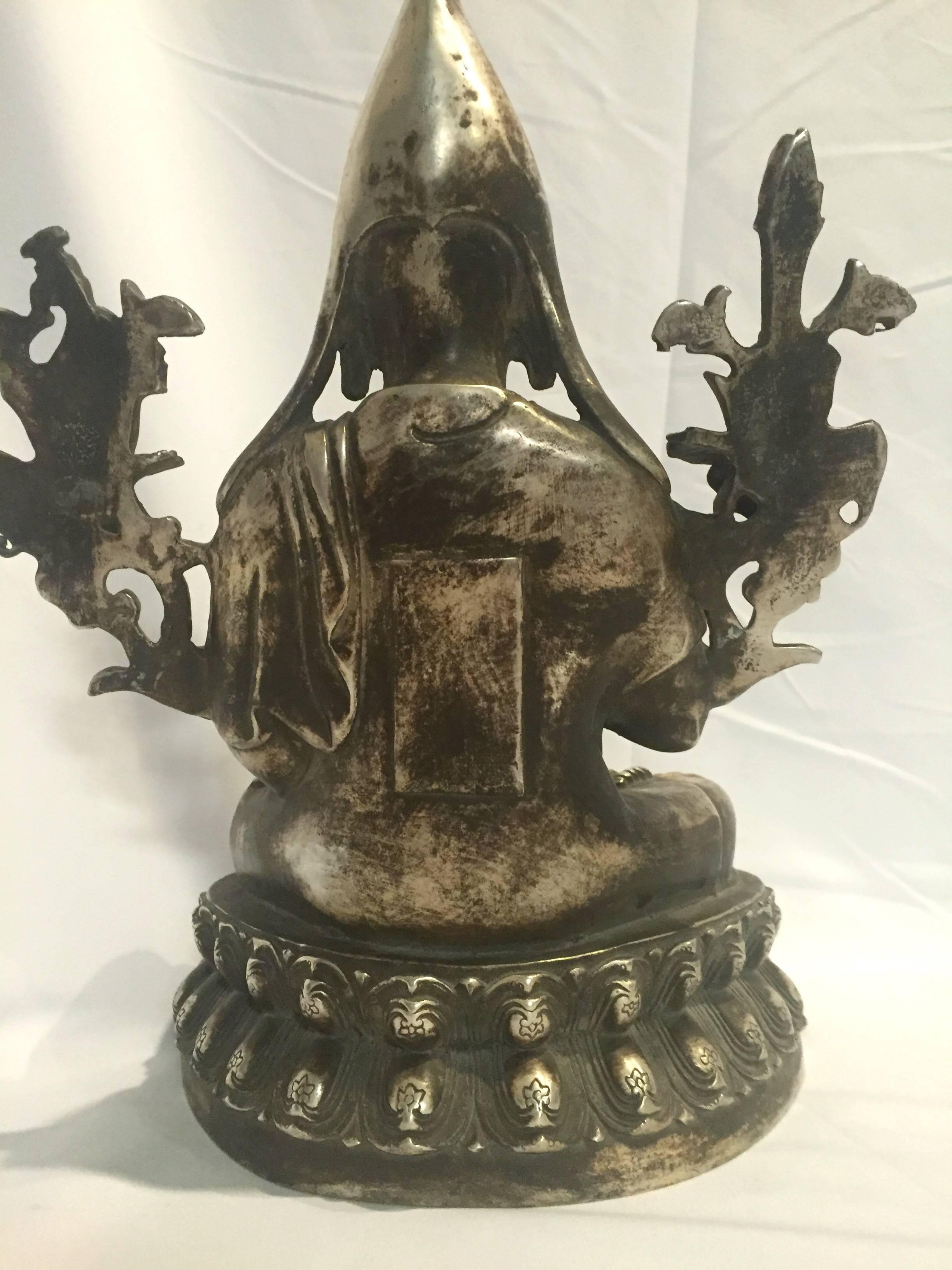 Silver Bronze Tibetan Teacher, God of Wisdom, Large For Sale 5