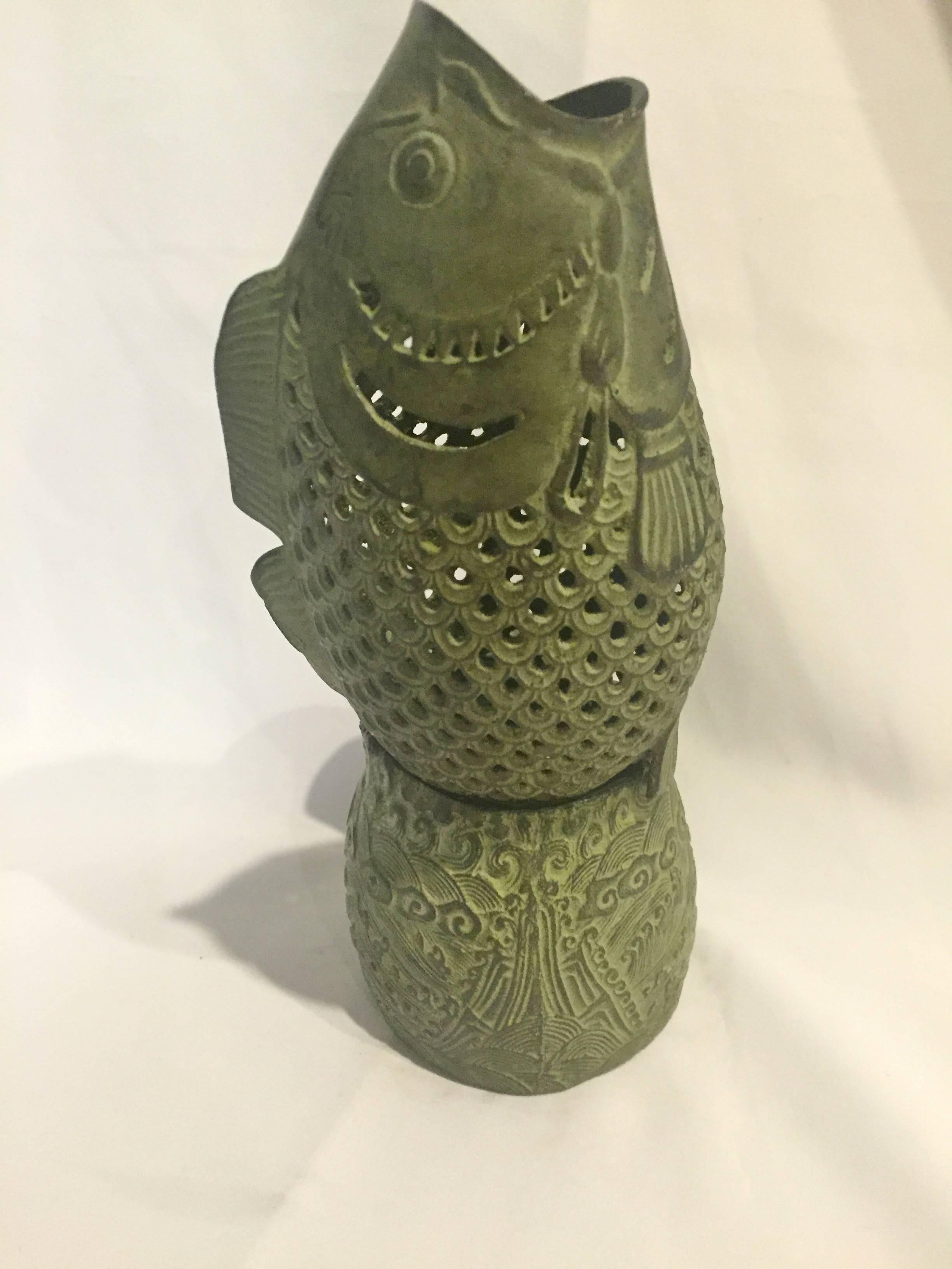 Bronze Fish Incense Burner In Excellent Condition For Sale In SOMIS, CA