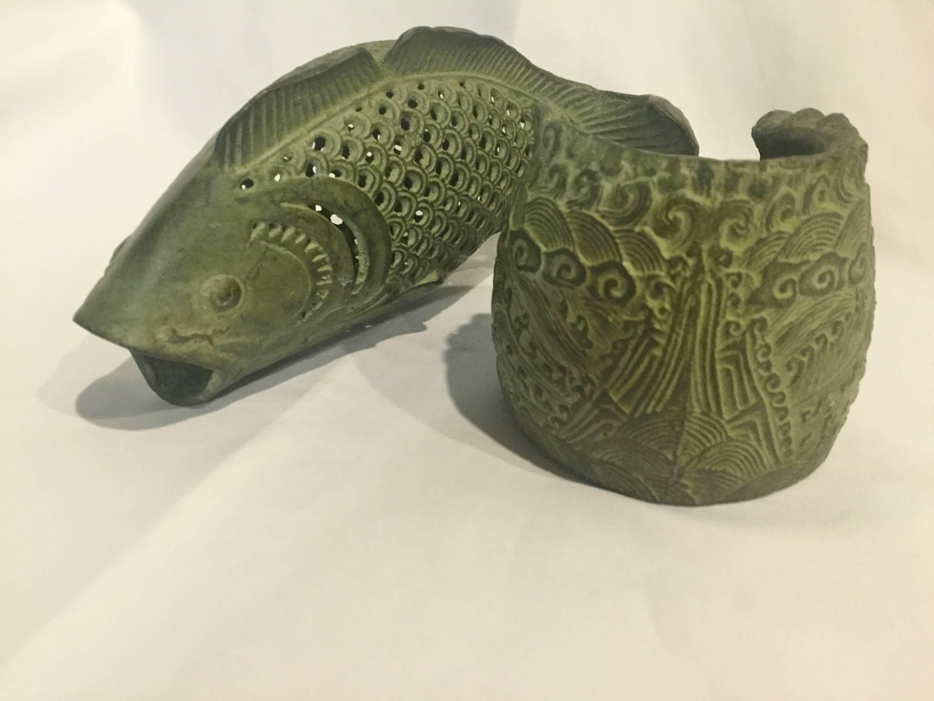 Contemporary Bronze Fish Incense Burner For Sale