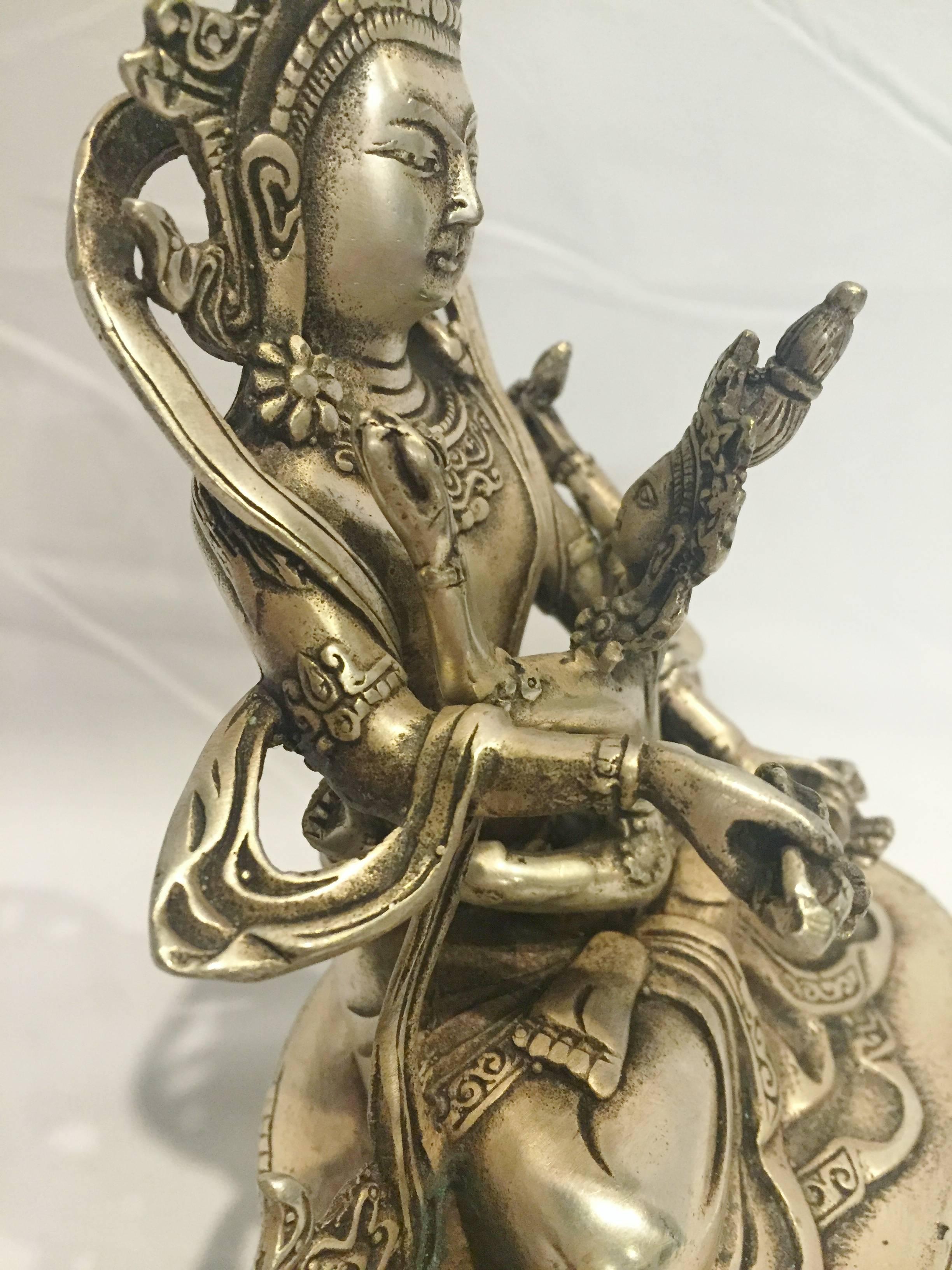 Silver Bronze Tibetan Yab-Yum Interlocking Buddhas Statue In Excellent Condition In SOMIS, CA