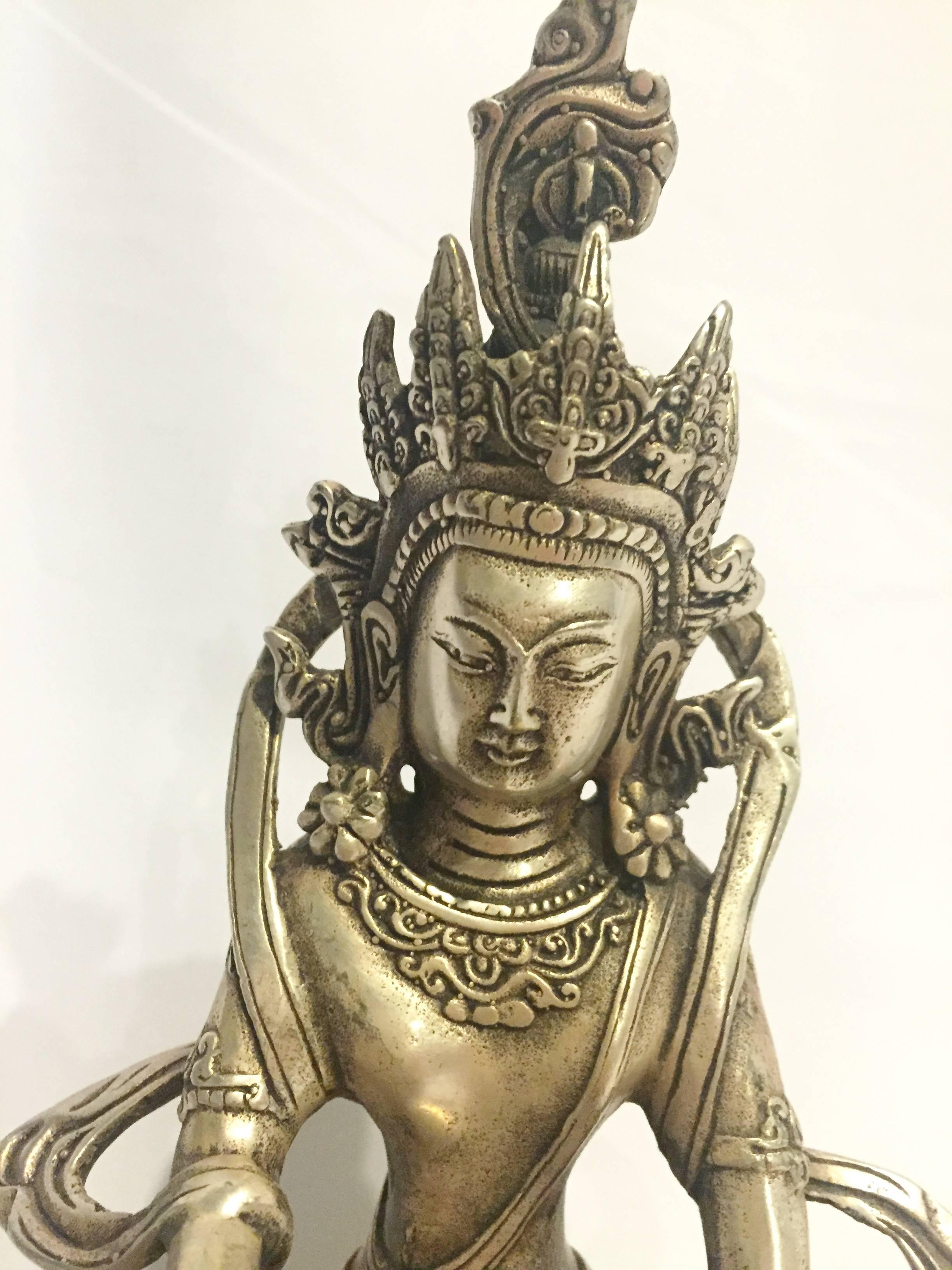 20th Century Silver Bronze Tibetan Yab-Yum Interlocking Buddhas Statue