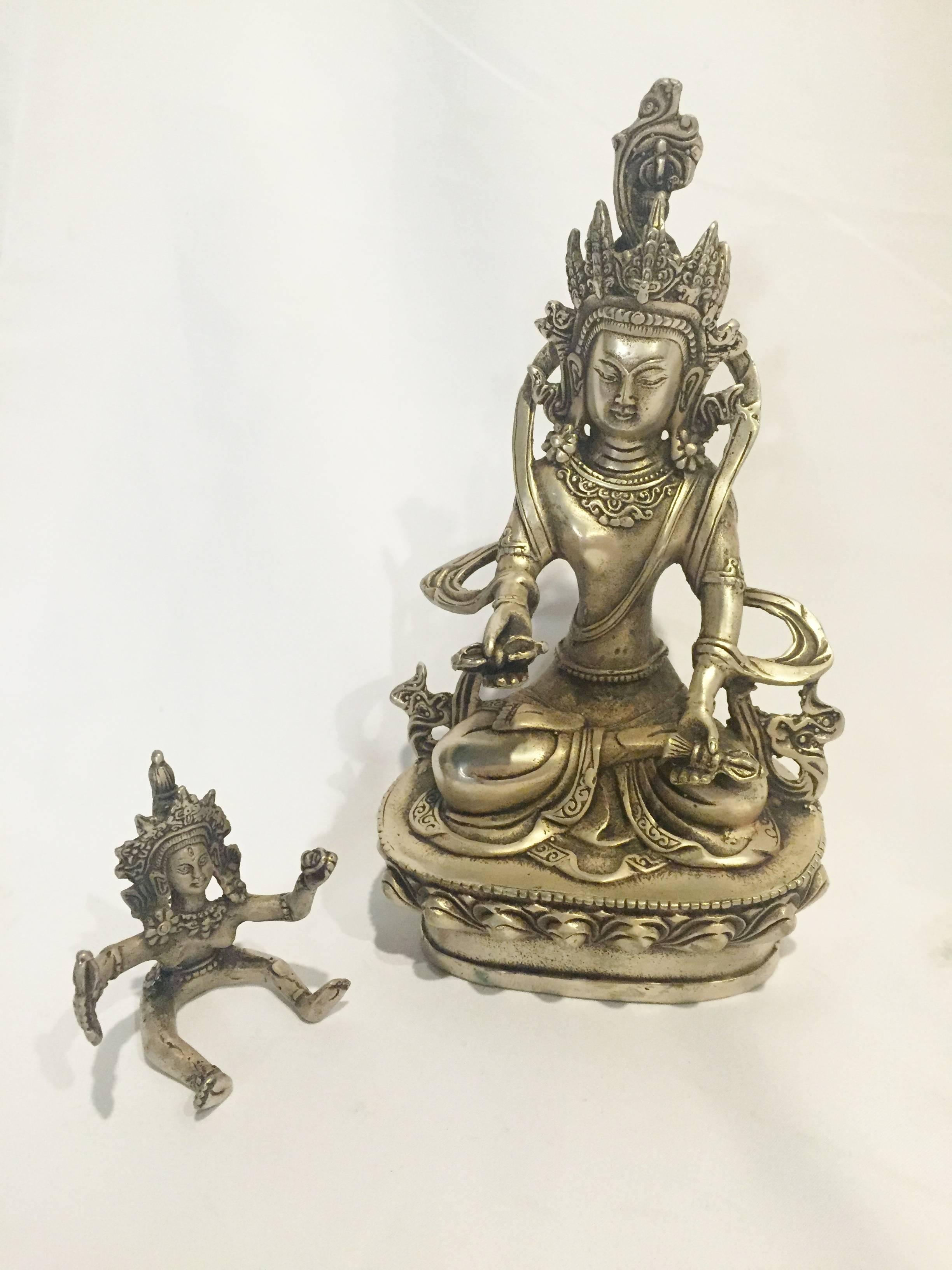 Silver Bronze Tibetan Yab-Yum Interlocking Buddhas Statue 3