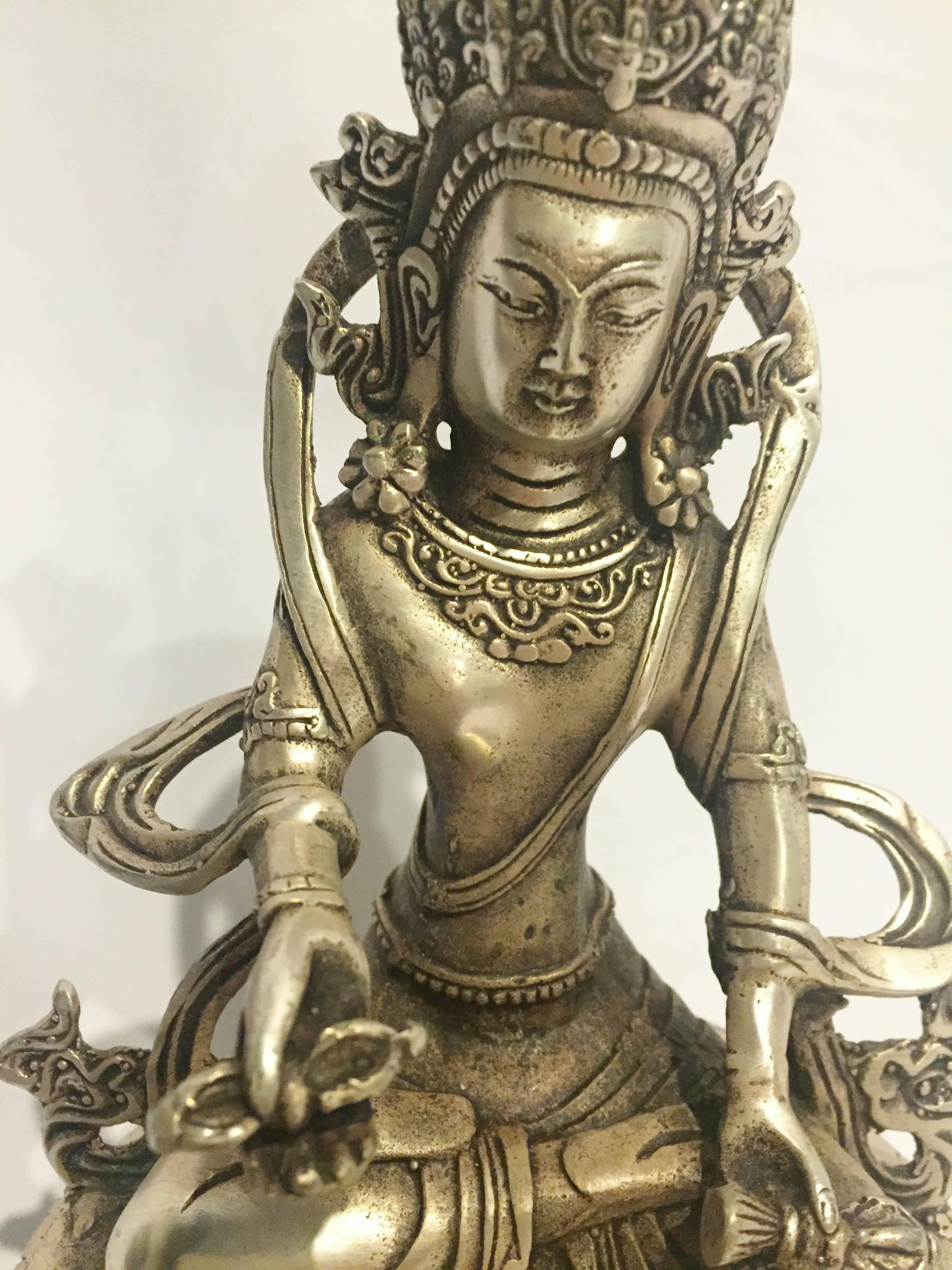 Silver Bronze Tibetan Yab-Yum Interlocking Buddhas Statue 2