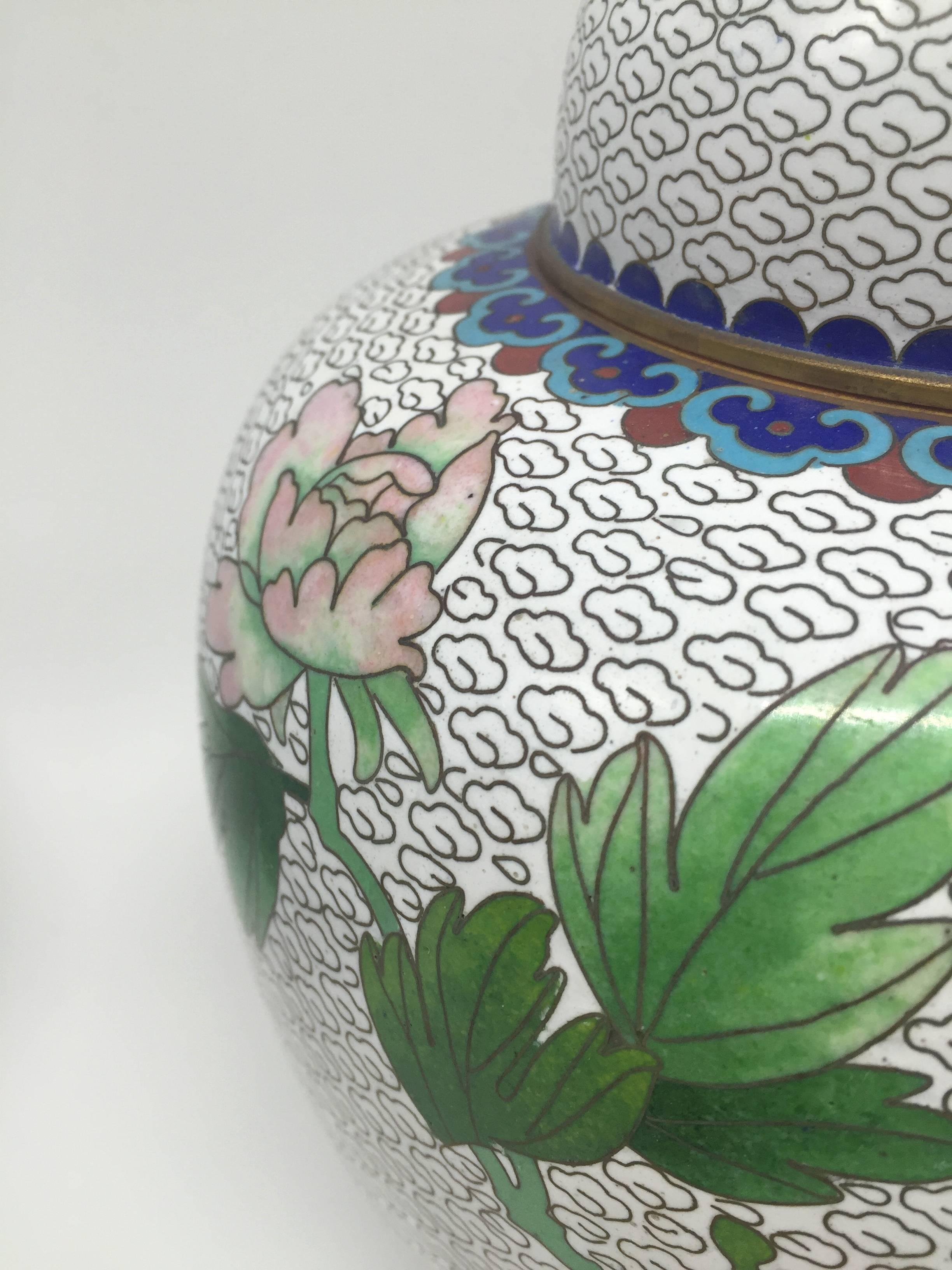 Pair of Large Cloisonné Ginger Jars For Sale 4
