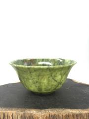 Pair of Large Natural Serpentine Cups in Green Jade Color