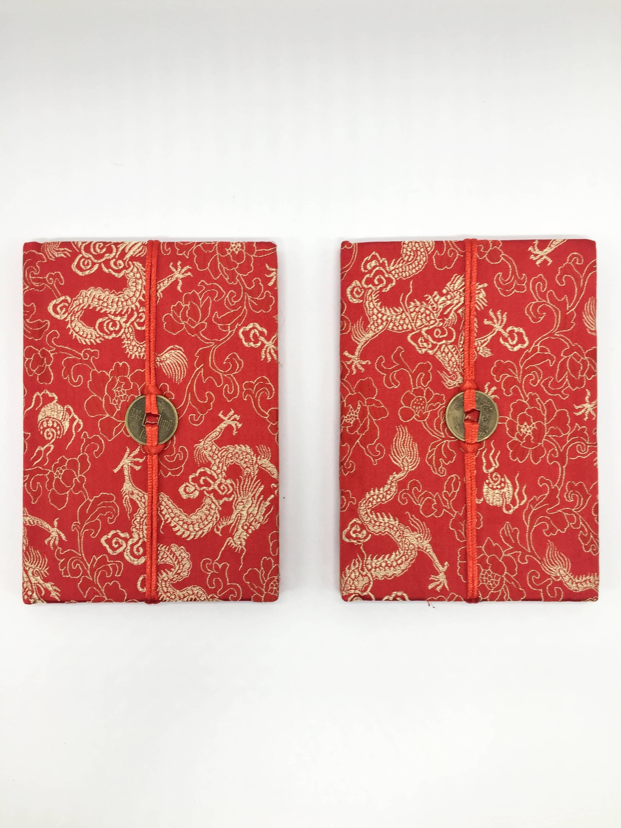These journals are covered in pure silk brocade. The fabrics showcase a myriad of traditional, auspicious Chinese symbols, each expressing good wishes for life including good health, long life, happiness, prosperity, love and harmony. Nice brass