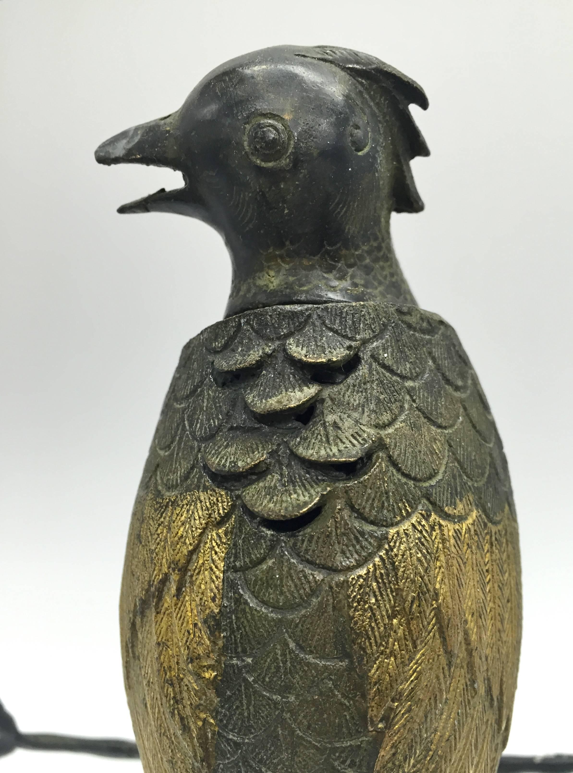 Bronze Parrot Sculpture, Bird Incense Burner In Excellent Condition In SOMIS, CA