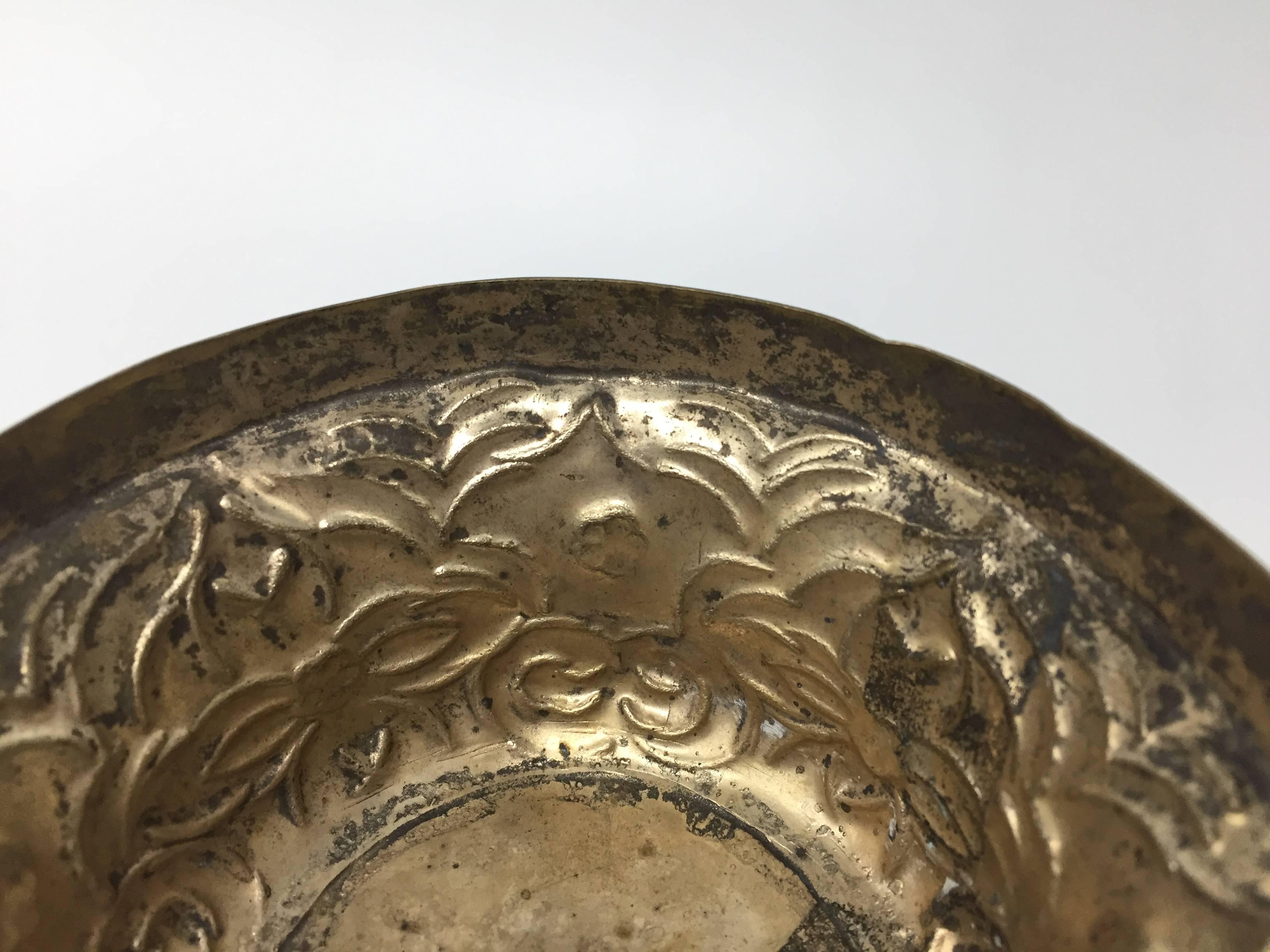 Antique Handmade Tibetan Brass Candy Dish In Excellent Condition In SOMIS, CA