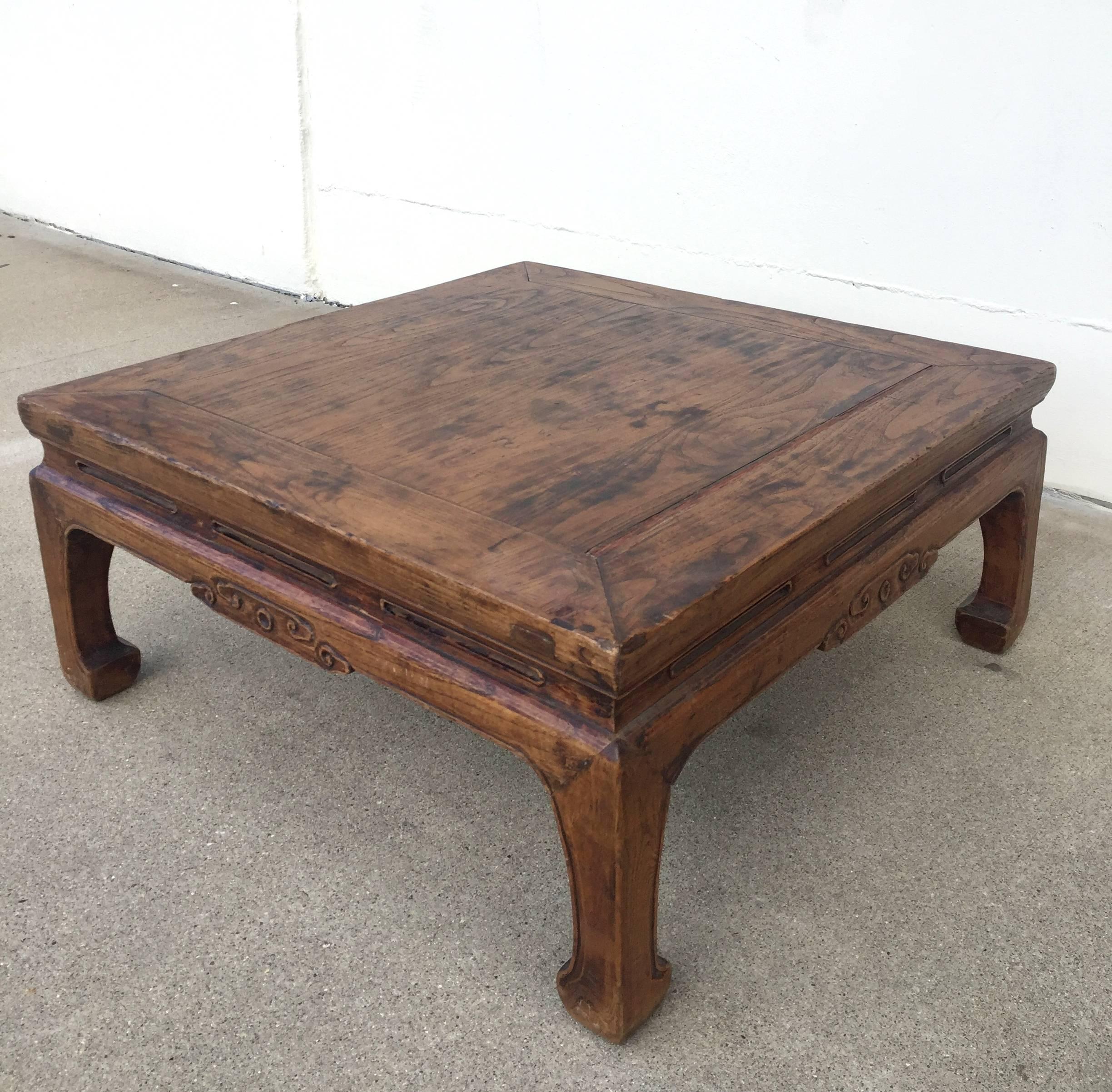 19th Century Antique Chinese Square Kang Table, Low Table For Sale