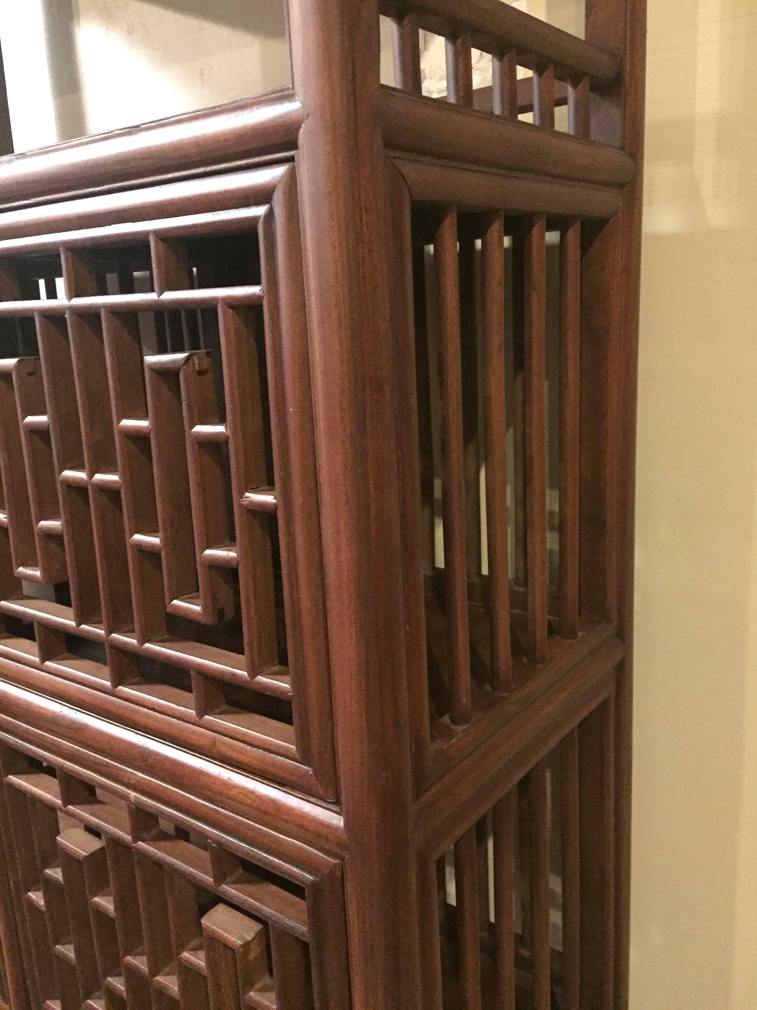 Wood Asian Ming Style Bookcase with Lattice Doors For Sale