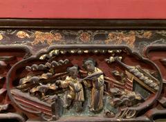 Antique Chinese Carved Panel with Gold Leaf and Mother-of-Pearl