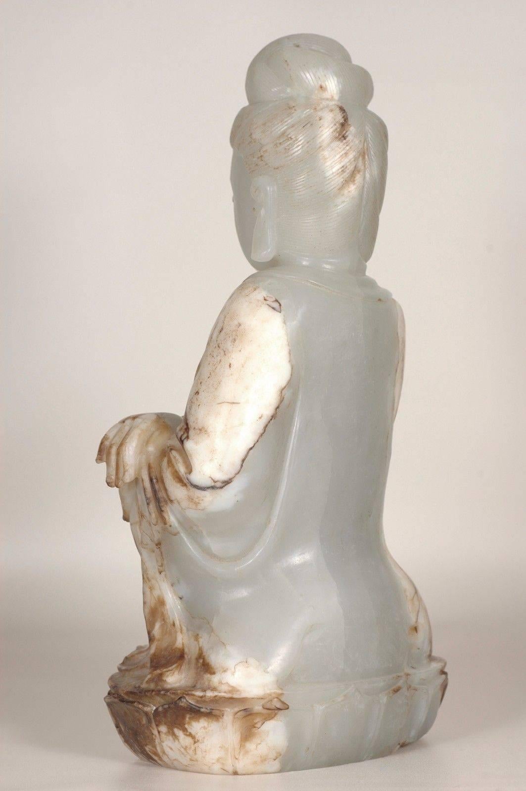 Hand-Carved Large Jade Statue of Kwan Yin, He Tian Region