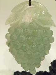 Large Green Stone Grape Sculpture on Carved Wood Stand