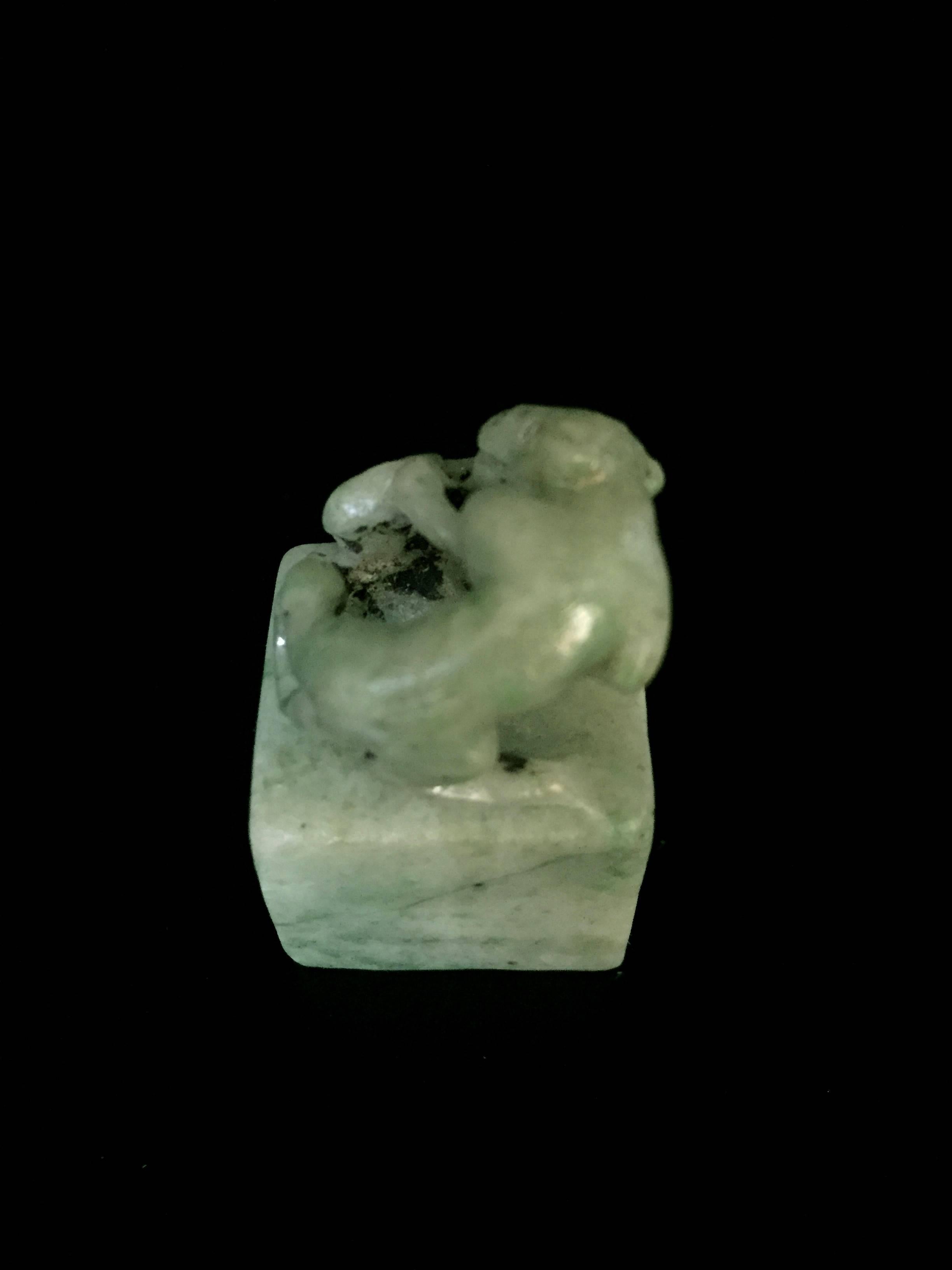 Chinese Rare Antique Jade Chop with Dragon For Sale
