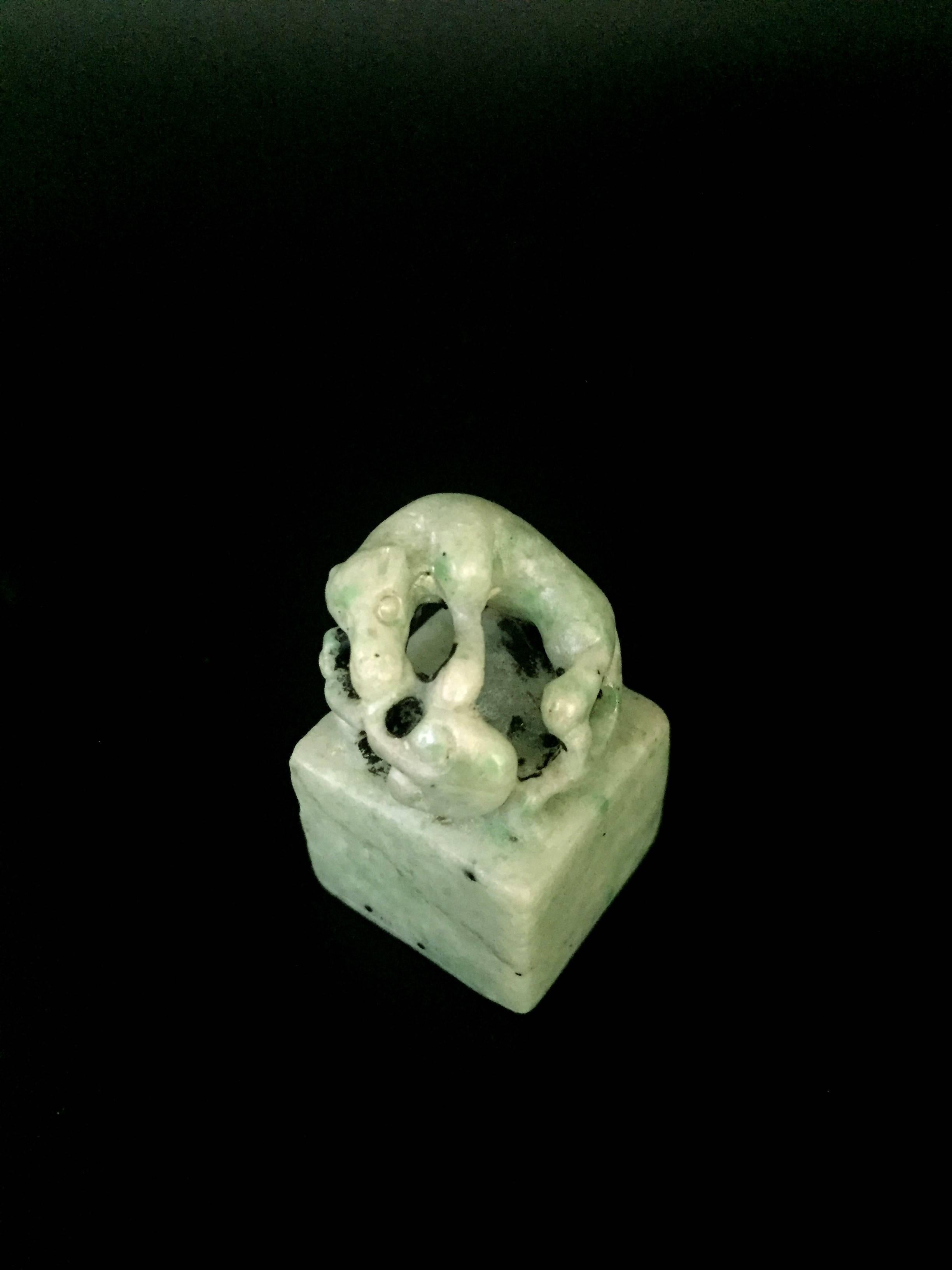 Rare Antique Jade Chop with Dragon For Sale 4