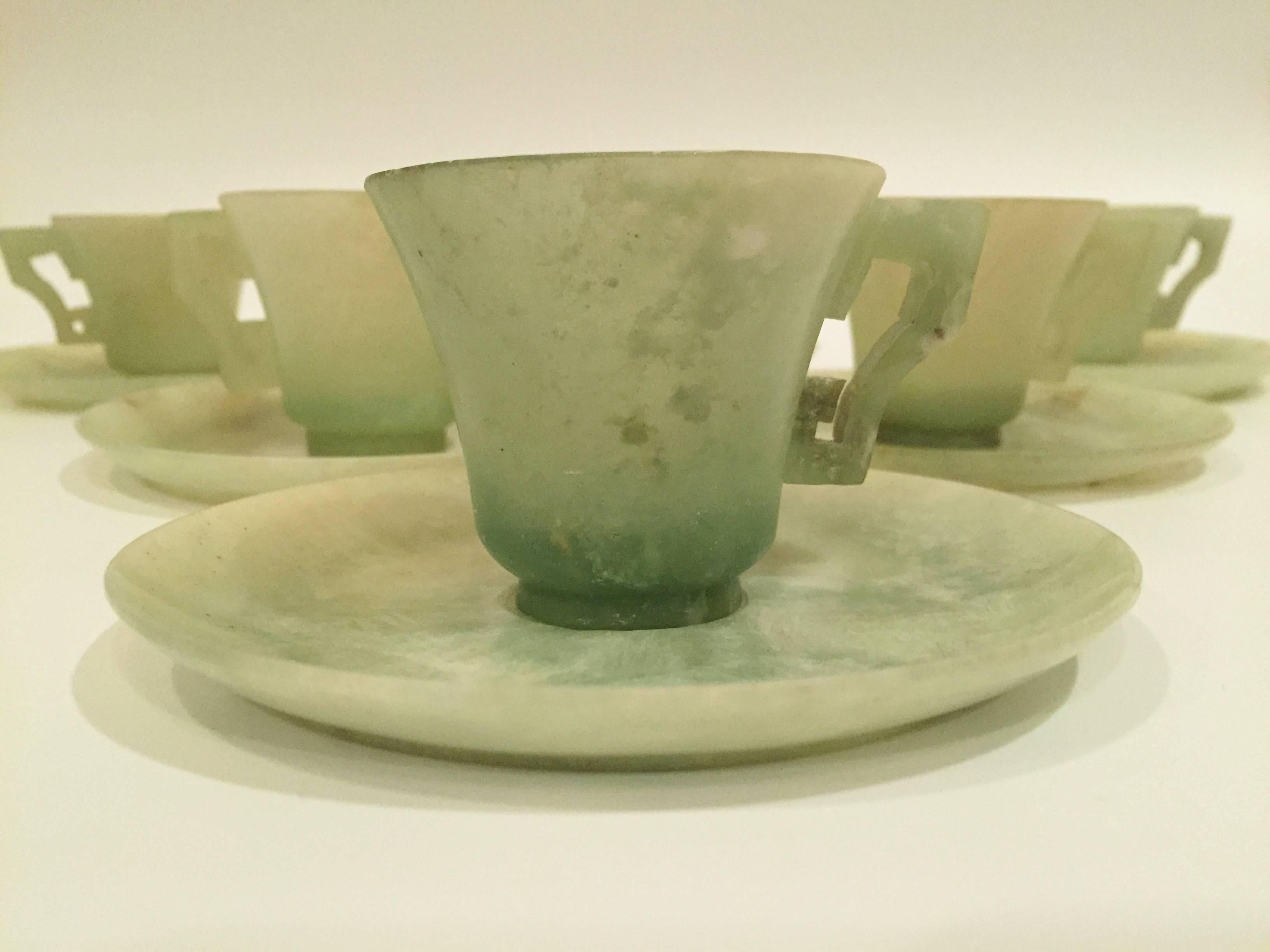 Chinese Set of 12-Piece Antique Jade Cups and Saucers For Sale