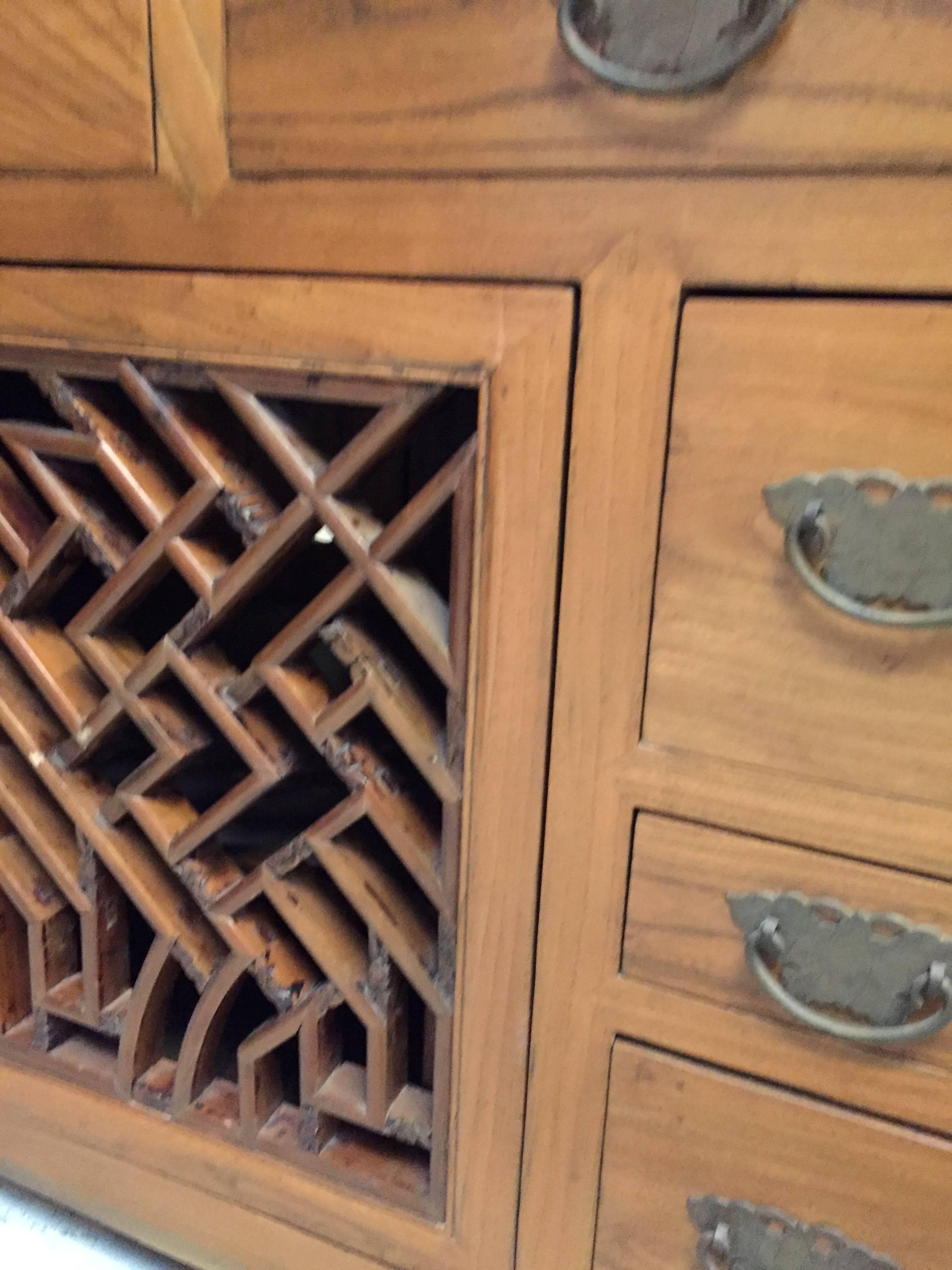 20th Century Solid Wood Asian Chest with Antique Lattice Work For Sale